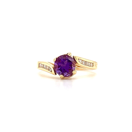 Bypass Amethyst Ring in 14K Yellow Gold Front View