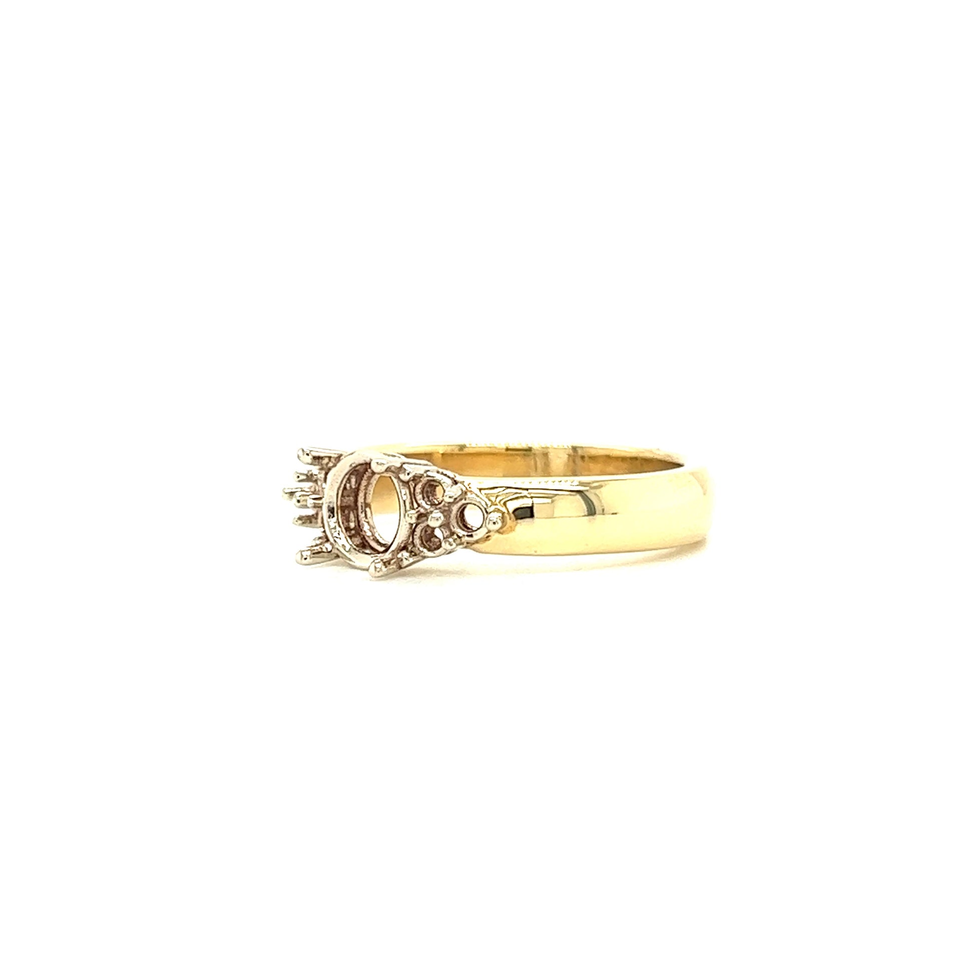 Cluster Engagement Setting with Four Prong Head in 14K Yellow Gold Right Side View