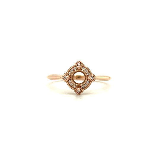Ring Setting with Diamond Halo in 14K Rose Gold Front View