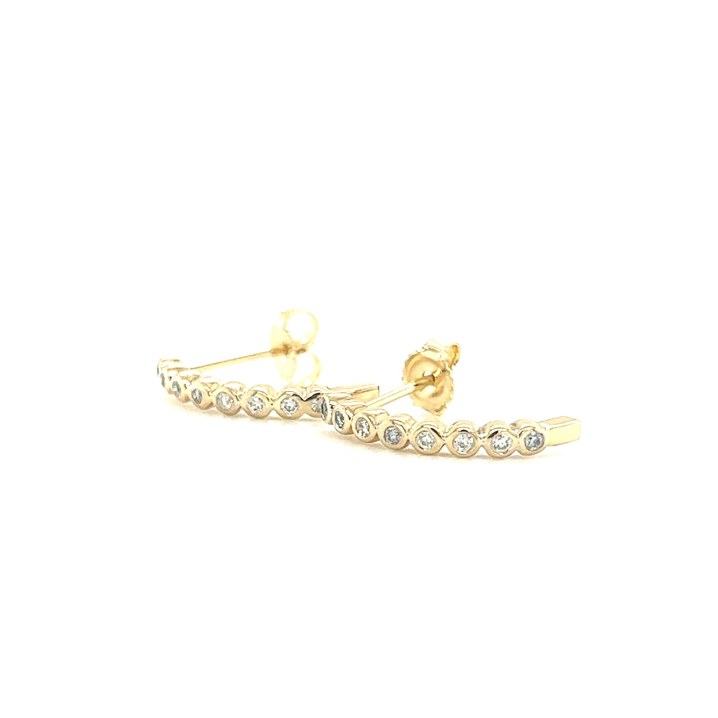 J-Hoop Earrings with Sixteen Diamonds in 14K Yellow Gold Laying Flat View