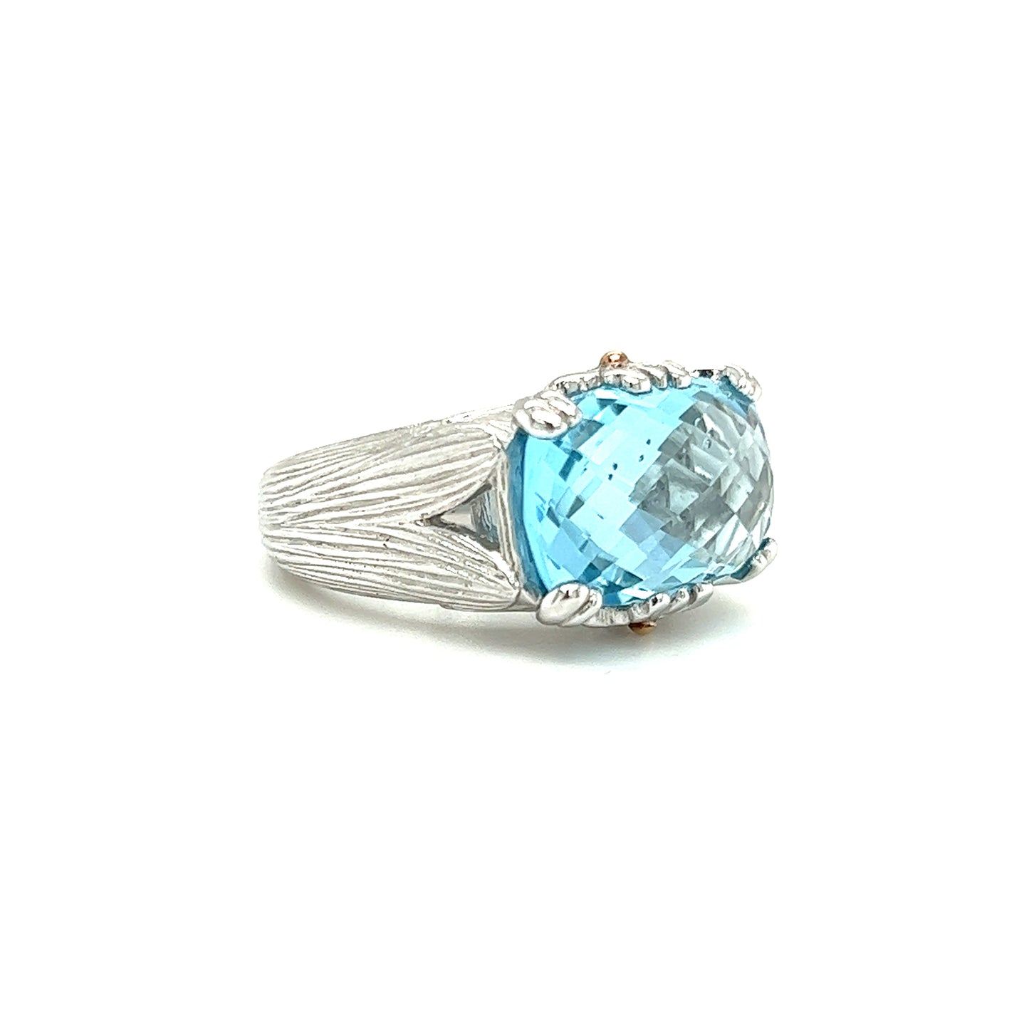 Elongated Cushion Blue Topaz Ring with 18K Yellow Gold Accents in Sterling Silver Left Side View