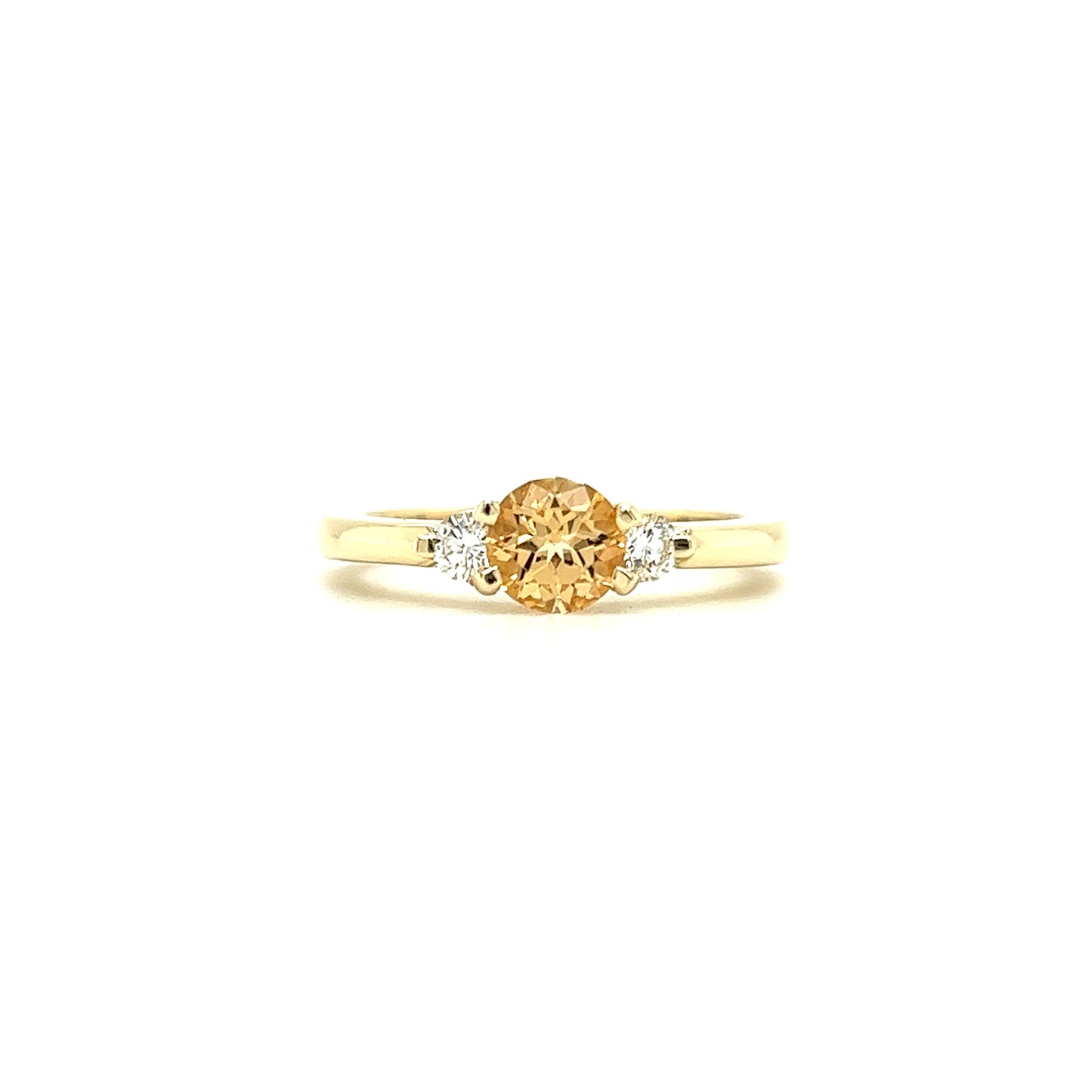 Yellow Topaz Ring with Two Side Diamonds in 14K Yellow Gold Front View
