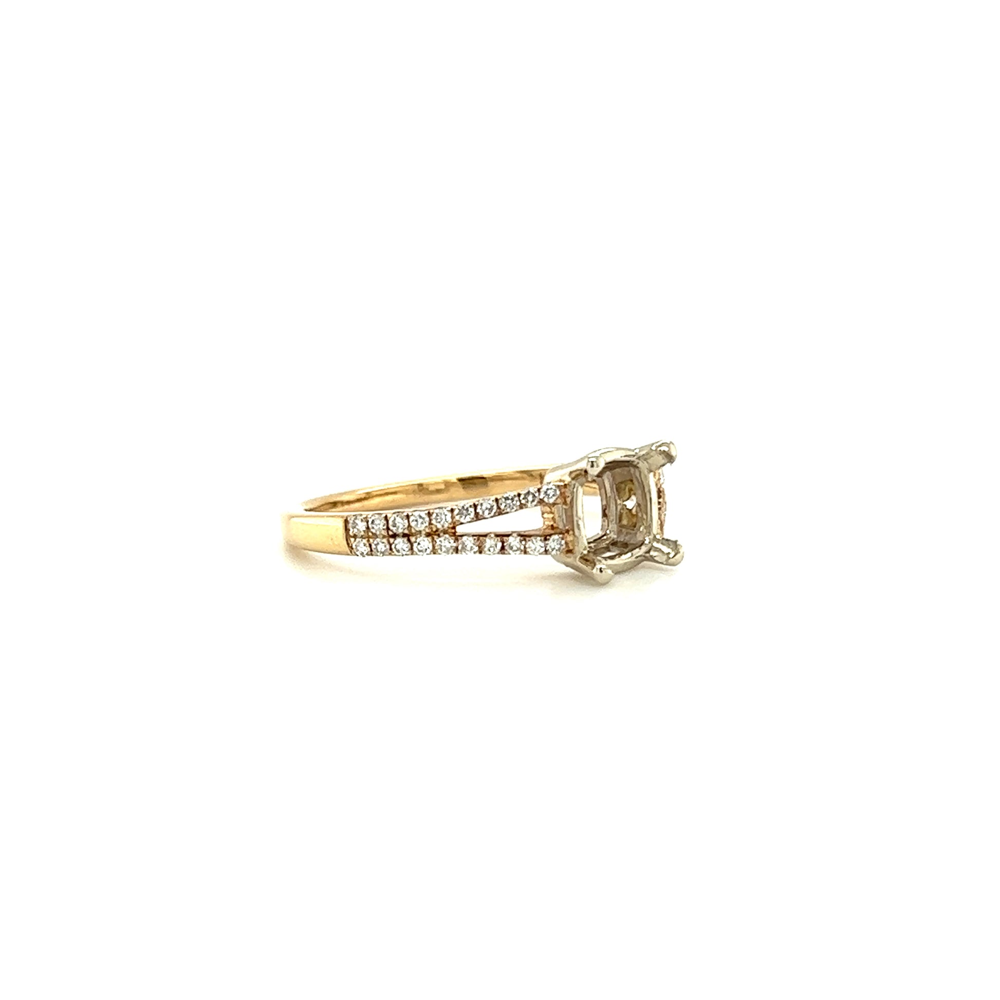 Split Shank Ring Setting with 0.20ctw of Diamonds in 14K Yellow Gold Left Side View