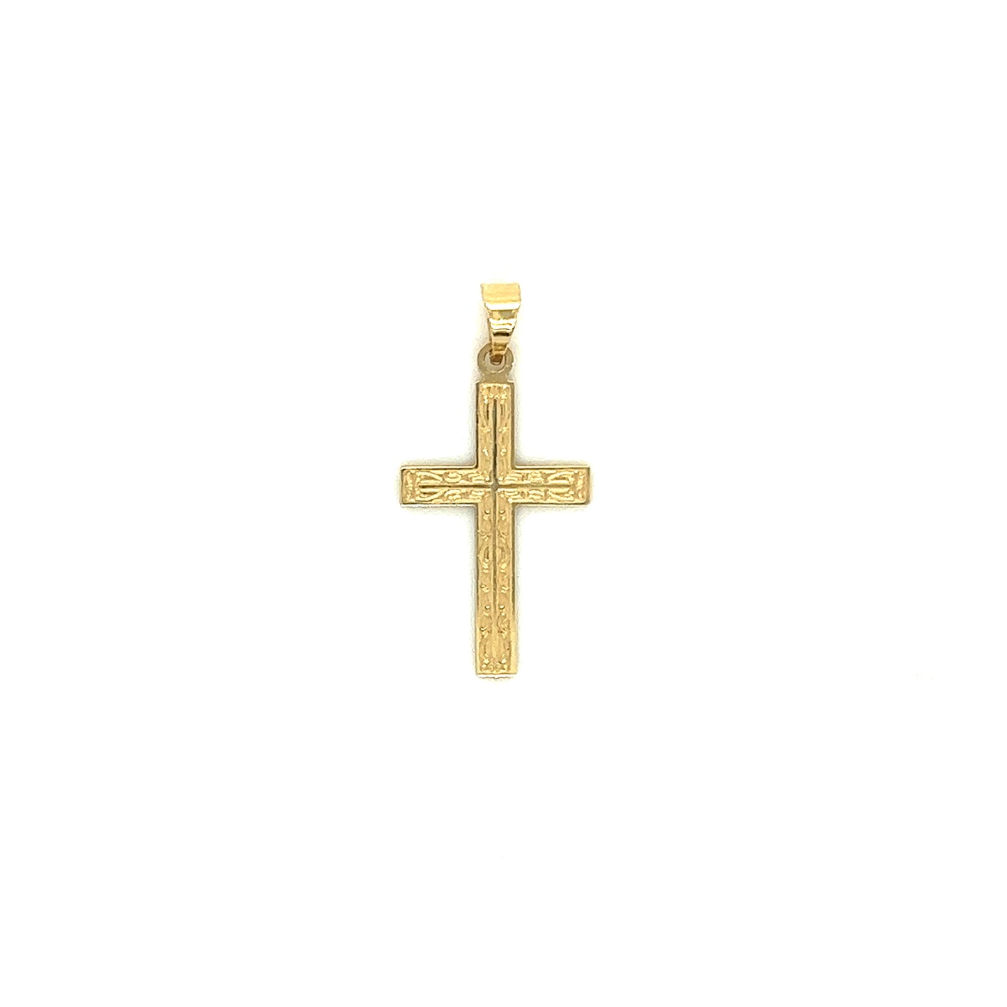 Large Etched Cross Pendant in 14K Yellow Gold Pendant Front View