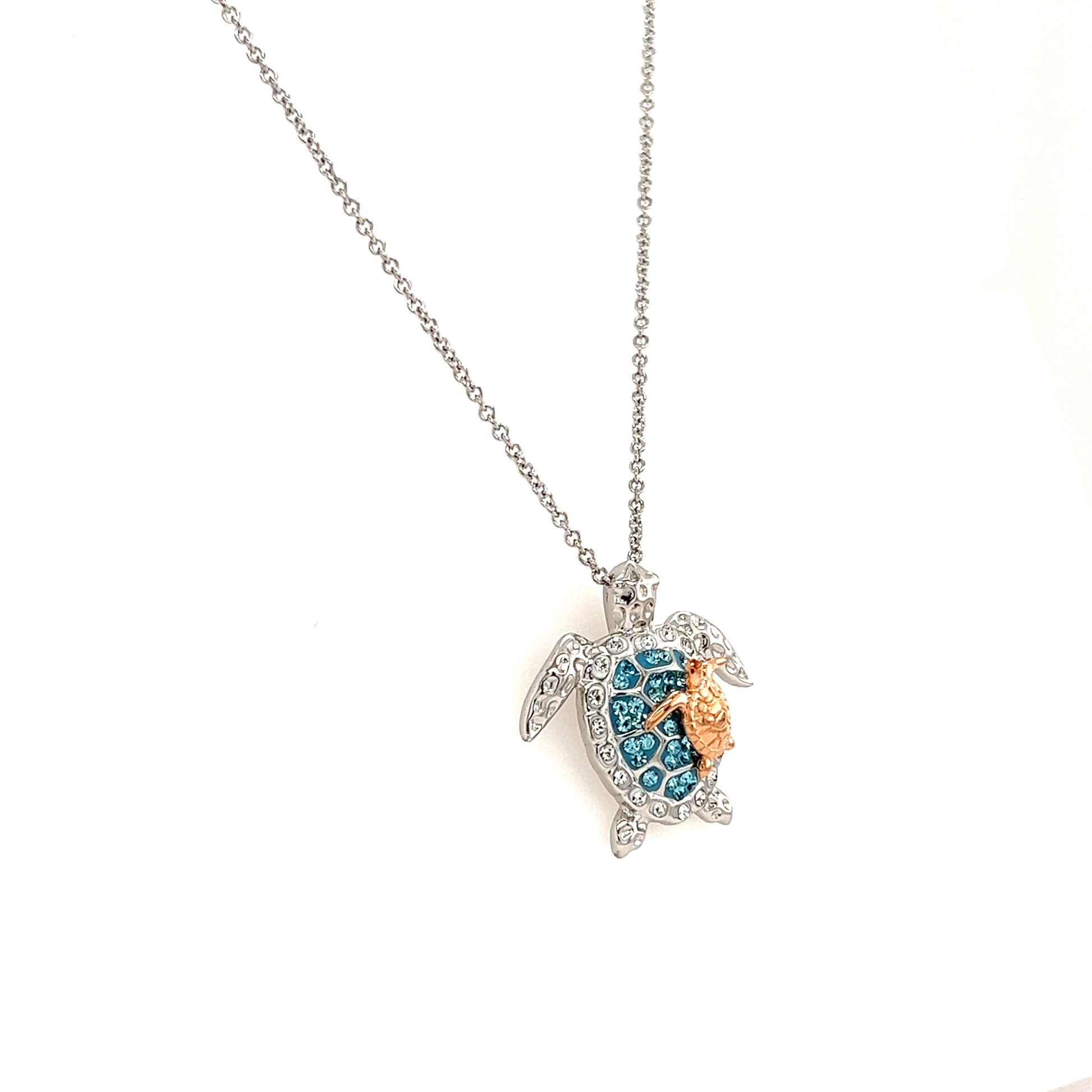 Sea Turtle Necklace with Rose Gold Accent in Sterling Silver Left Side View