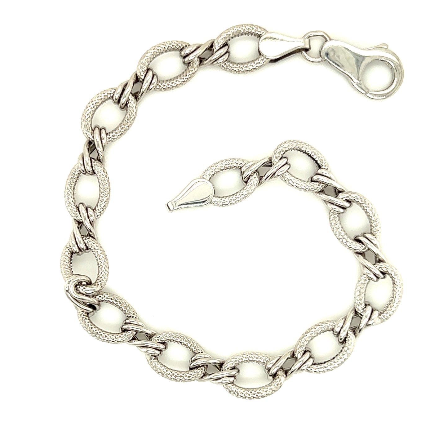 Fancy Bracelet with Textured and Twisted Links in 14K White Gold Alternative View