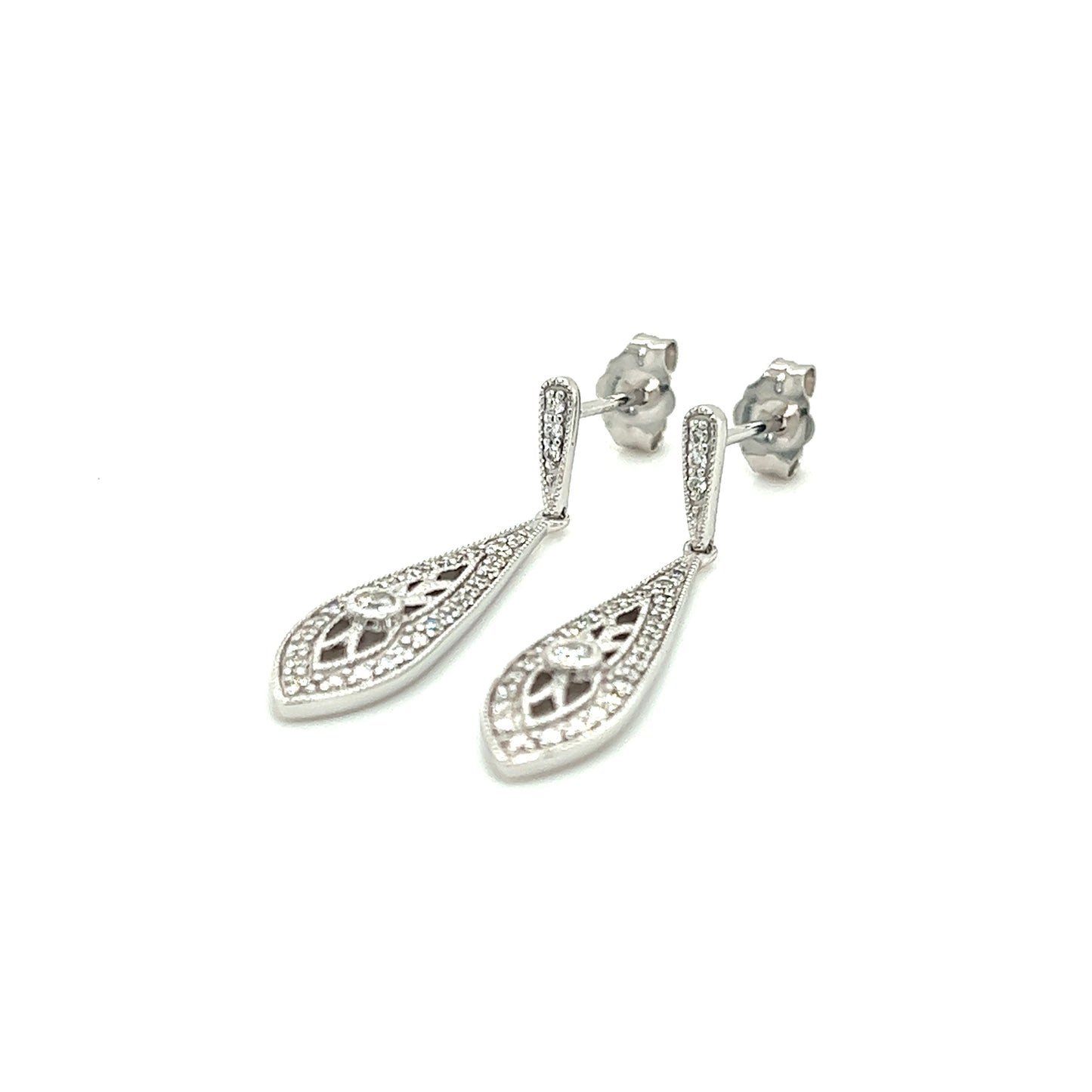 Diamond Dangle Earrings with 0.375ctw of Diamonds in 14K White Gold Right Flat Side View