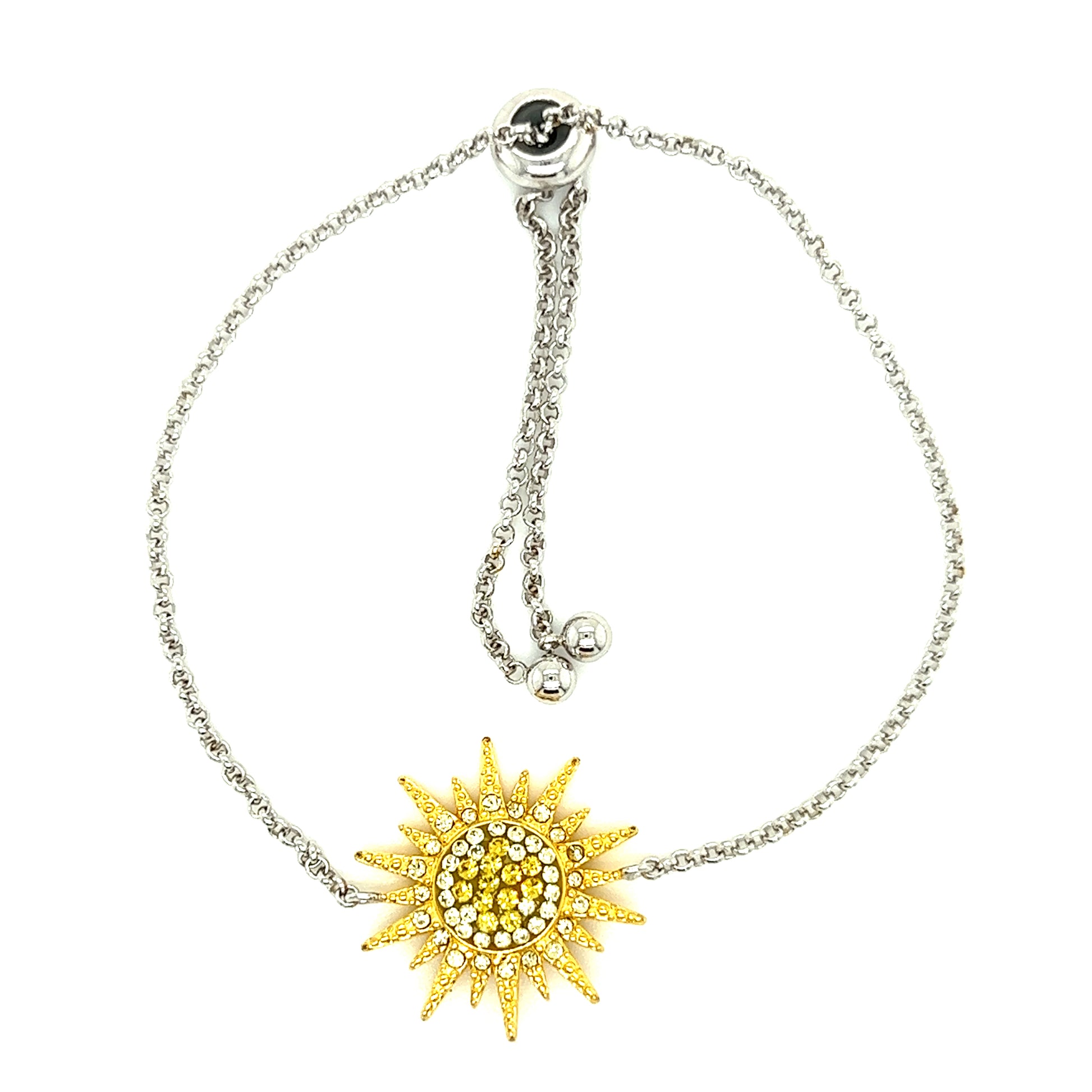 Sunburst Bracelet with Yellow and White Crystals in Sterling Silver Top View