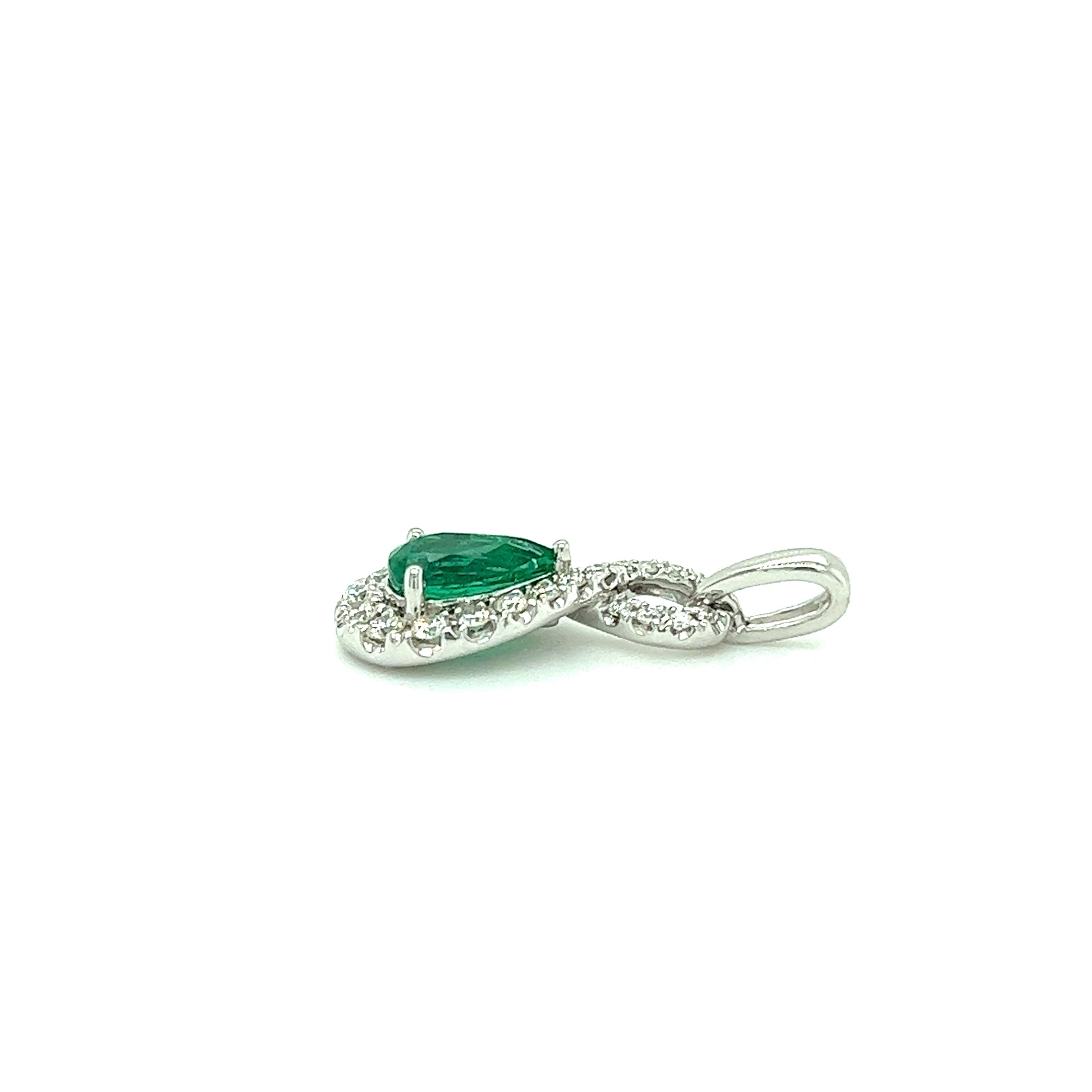 Emerald Infinity Pendant with 0.23ctw of Diamonds in 18K White Gold Pendant Side View