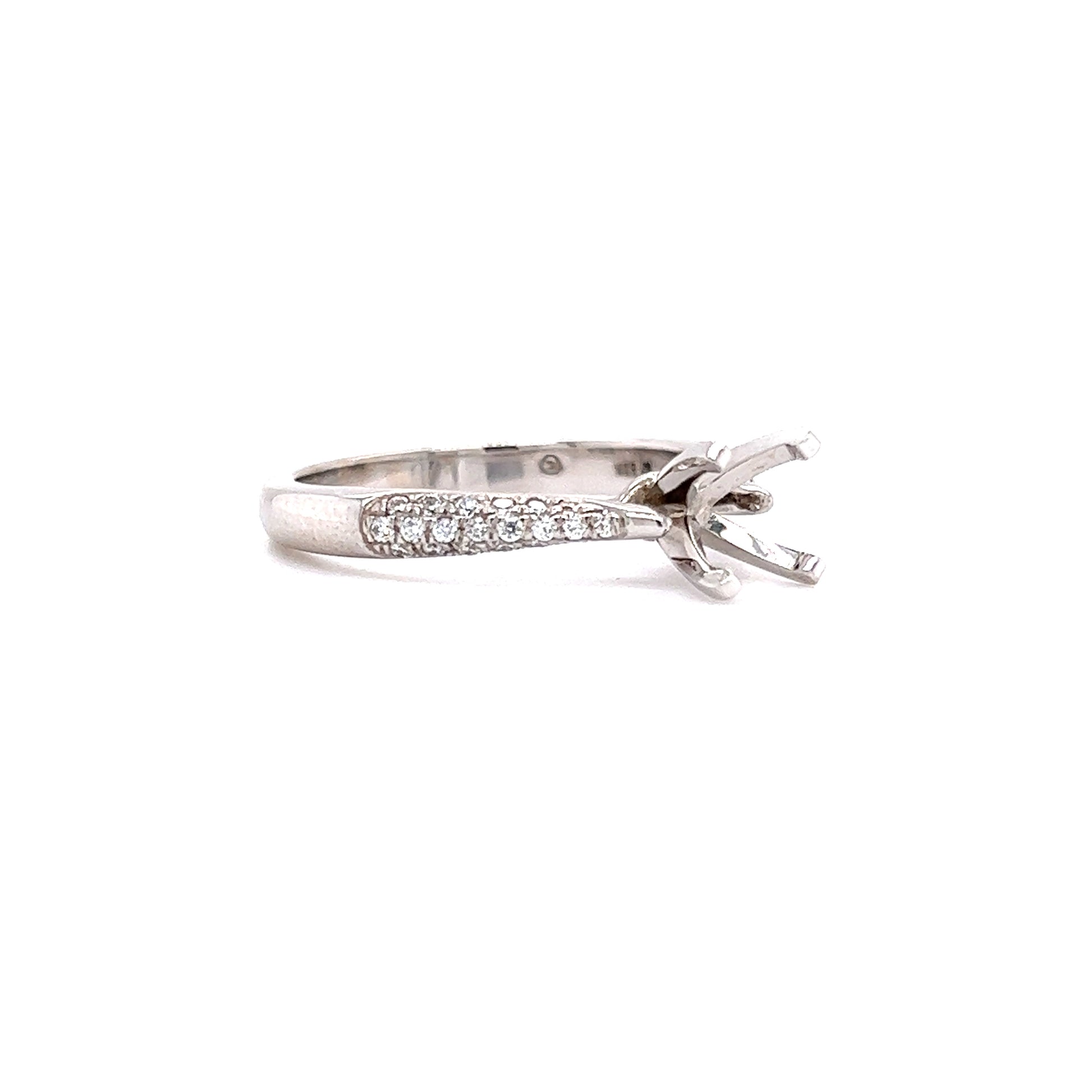 Four Prong Ring Setting with Thirty-Eight Side Diamonds in 14K White Gold Left Side View