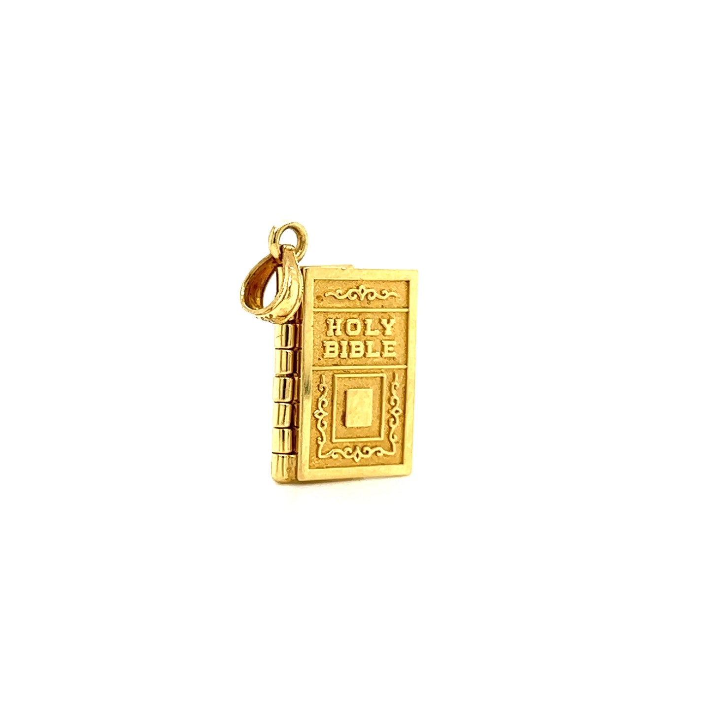 Bible Charm with 3D Lord's Prayer pages in 14K Yellow Gold Standing