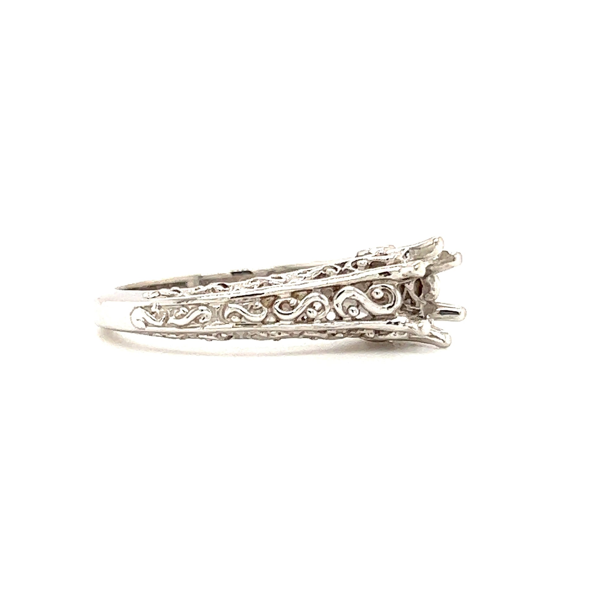Filigree Ring Setting with Six Prong Head in 14K White Gold Right Side View