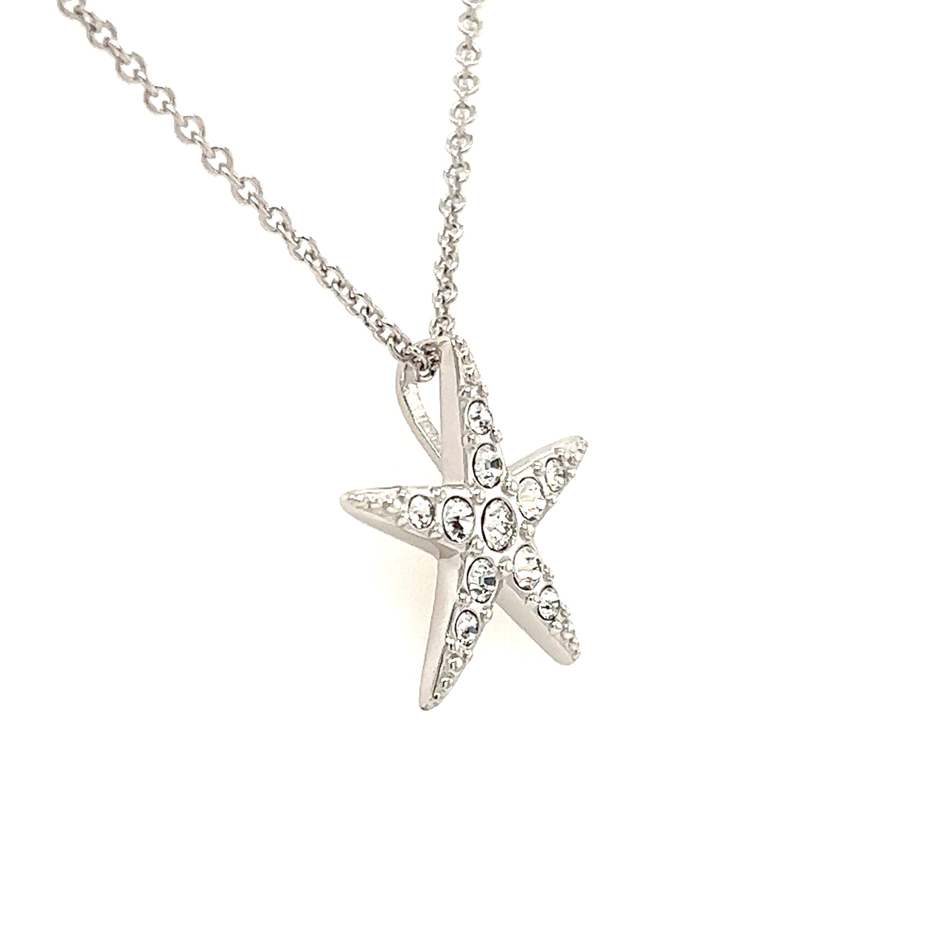Small Starfish Necklace with White Crystals in Sterling Silver Right Side View