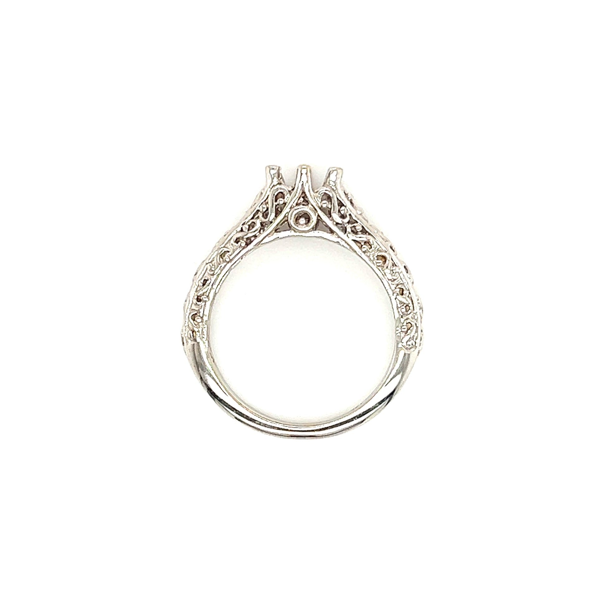 Filigree Ring Setting with Six Prong Head in 14K White Gold Top View