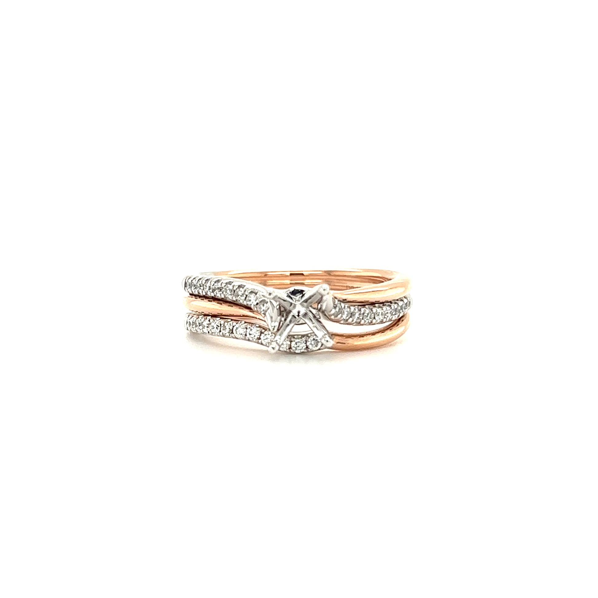 Bypass Wedding Set with 0.2ctw of Diamonds in 14K Rose and White Gold Front View