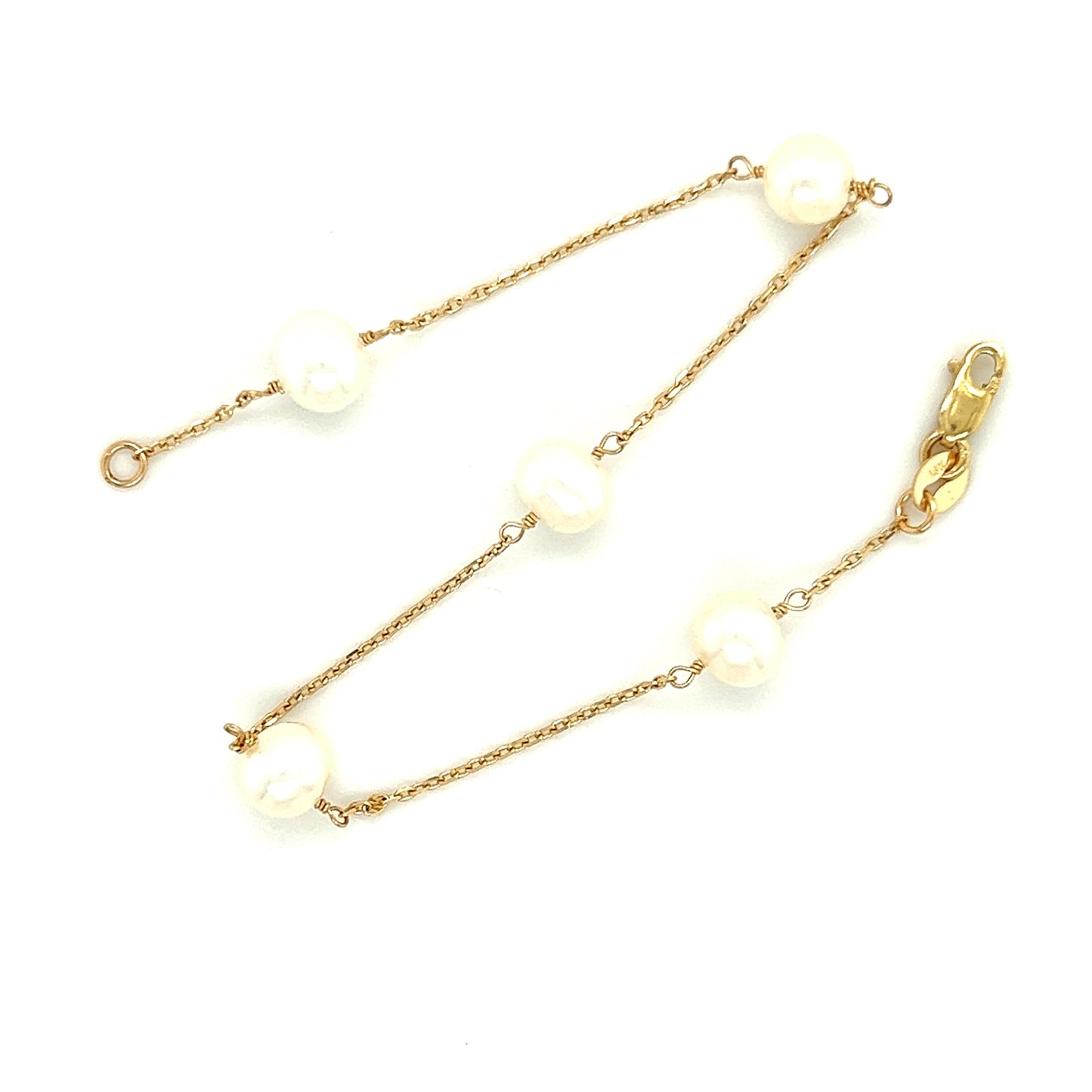 Freshwater Pearl Station Bracelet with Five Pearls in 14K Yellow Gold Alternative View