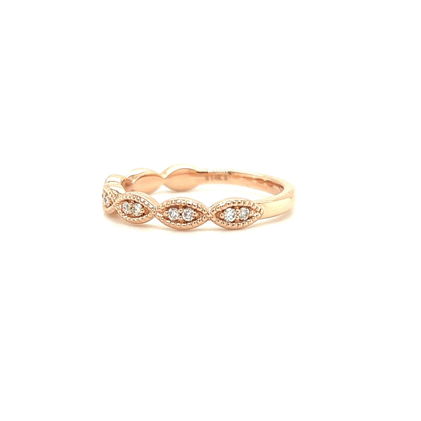 Diamond Ring with Fourteen Diamonds in 14K Rose Gold Right Side View