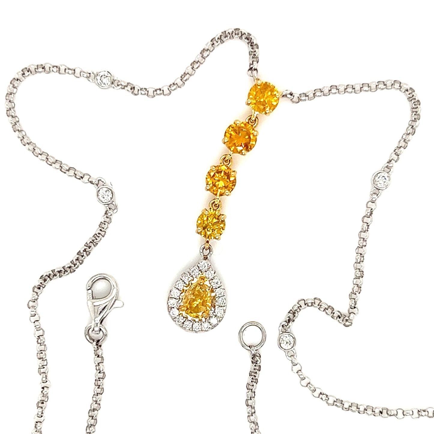 Yellow Diamond Necklace with Twenty One Diamonds in 18K White Gold Alternative Top View