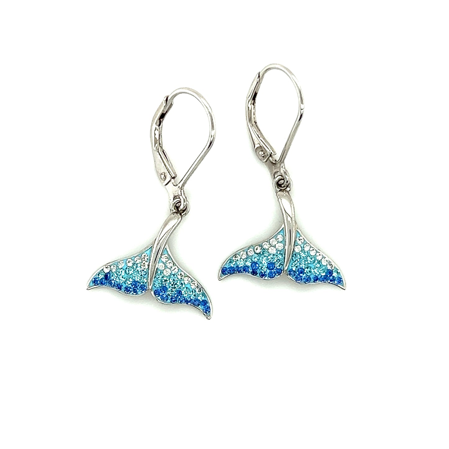 Whale Tail Dangle Earrings with White, Aqua and Blue Crystals in Sterling Silver Alternative View