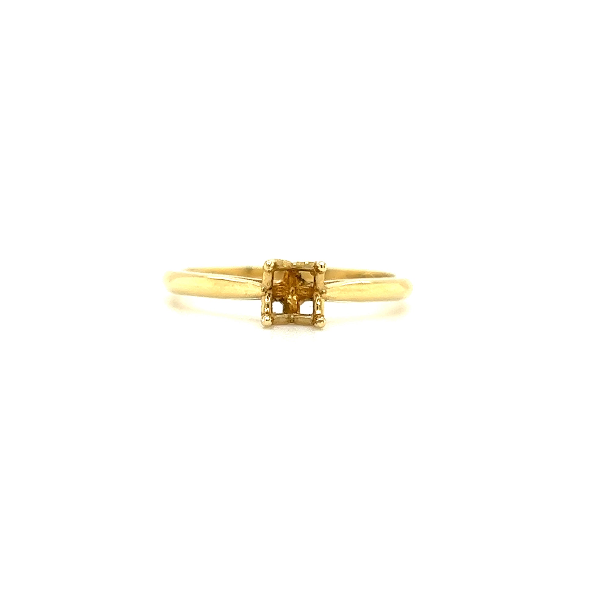 Solitaire 4mm Ring Setting with Four Prong Head in 14K Yellow Gold Front View