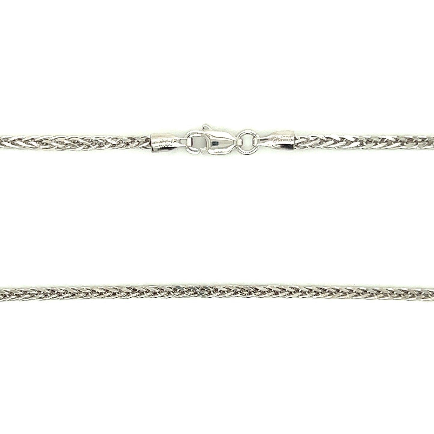 Square Wheat Chain 2.20mm with 20in Length in 14K White Gold Chain and Clasp View