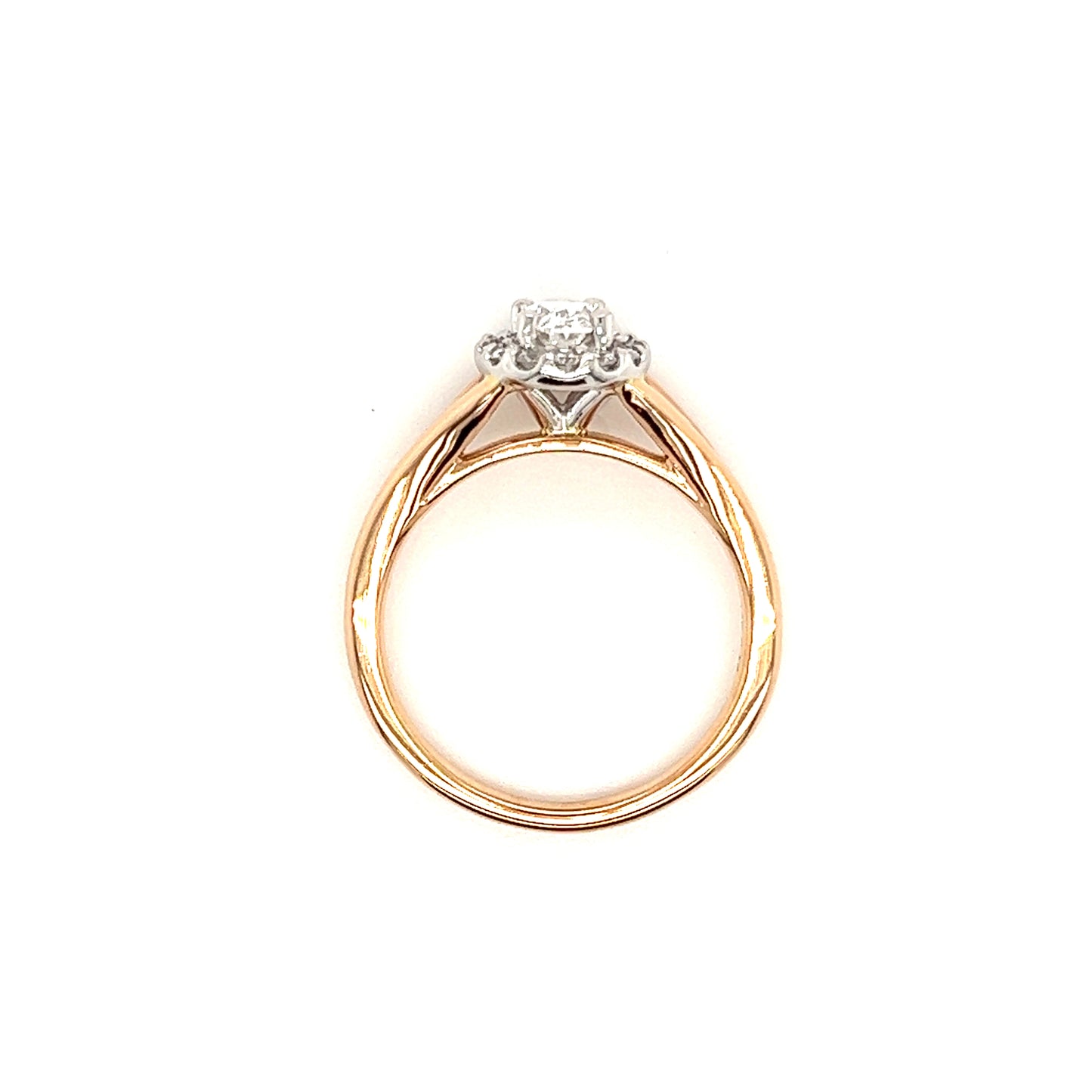 Oval Diamond Ring with Diamond Halo in 14K Rose Gold Left Side Top View