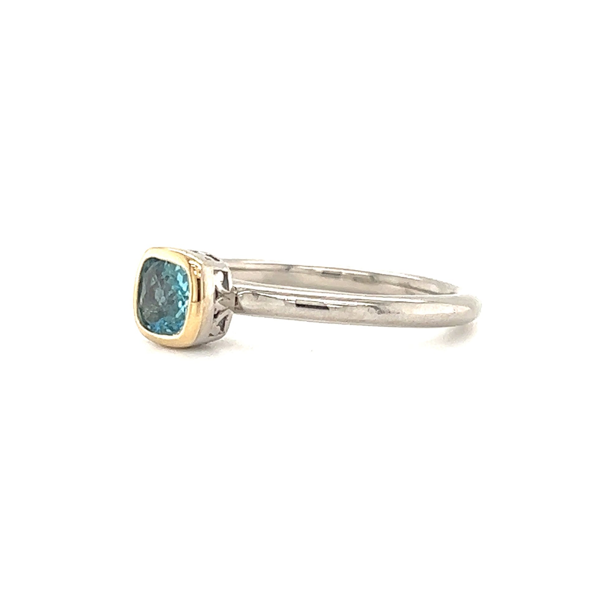 Cushion Blue Topaz Ring in Sterling Silver with 14K Yellow Gold Accent Left Side View