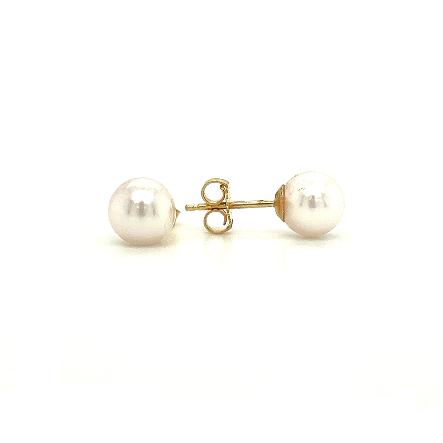 Pearl 6.5mm Stud Earrings in 14K  Yellow Gold Front and Side View