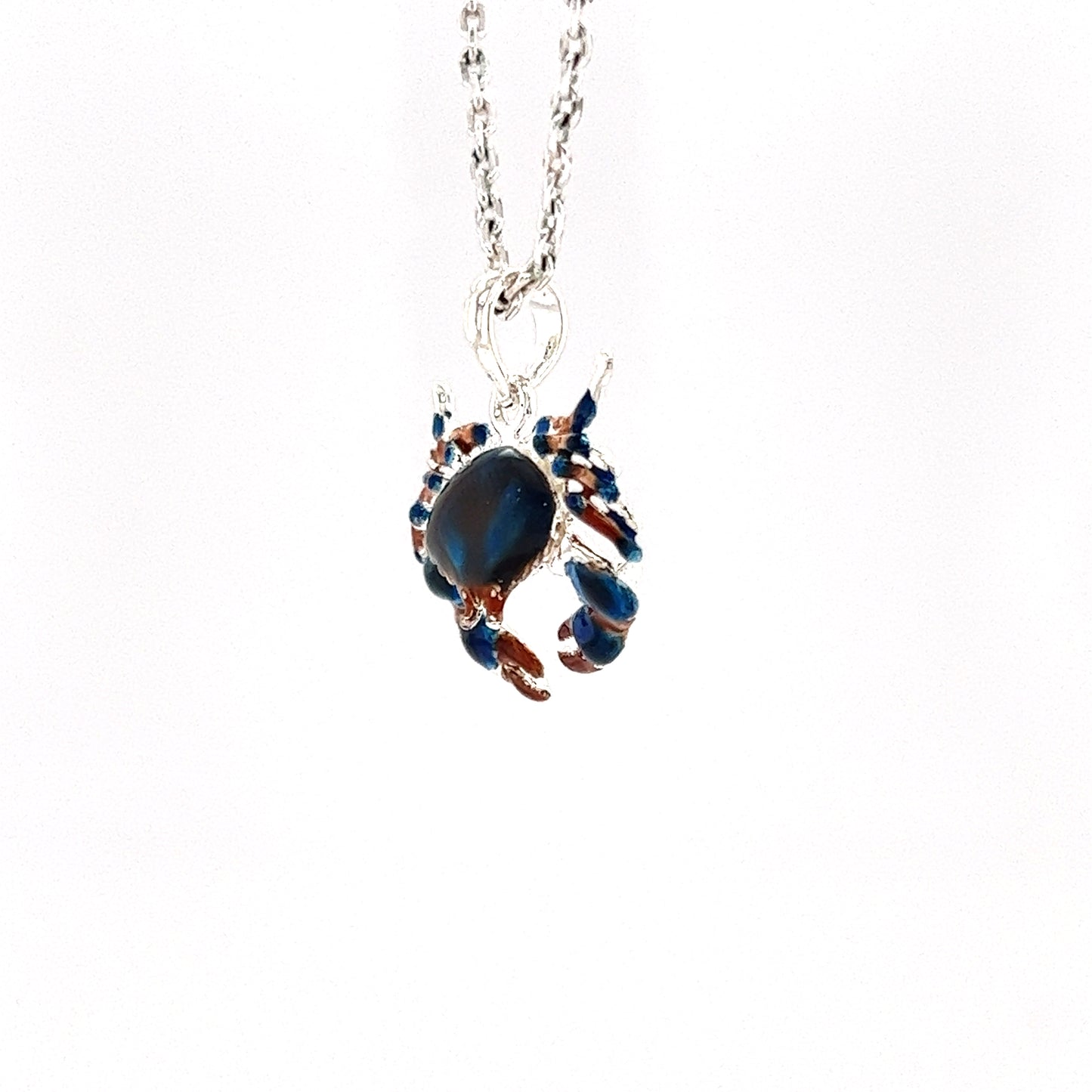 Blue Stone Crab Small Pendant with Enameling in Sterling Silver Right View with Chain