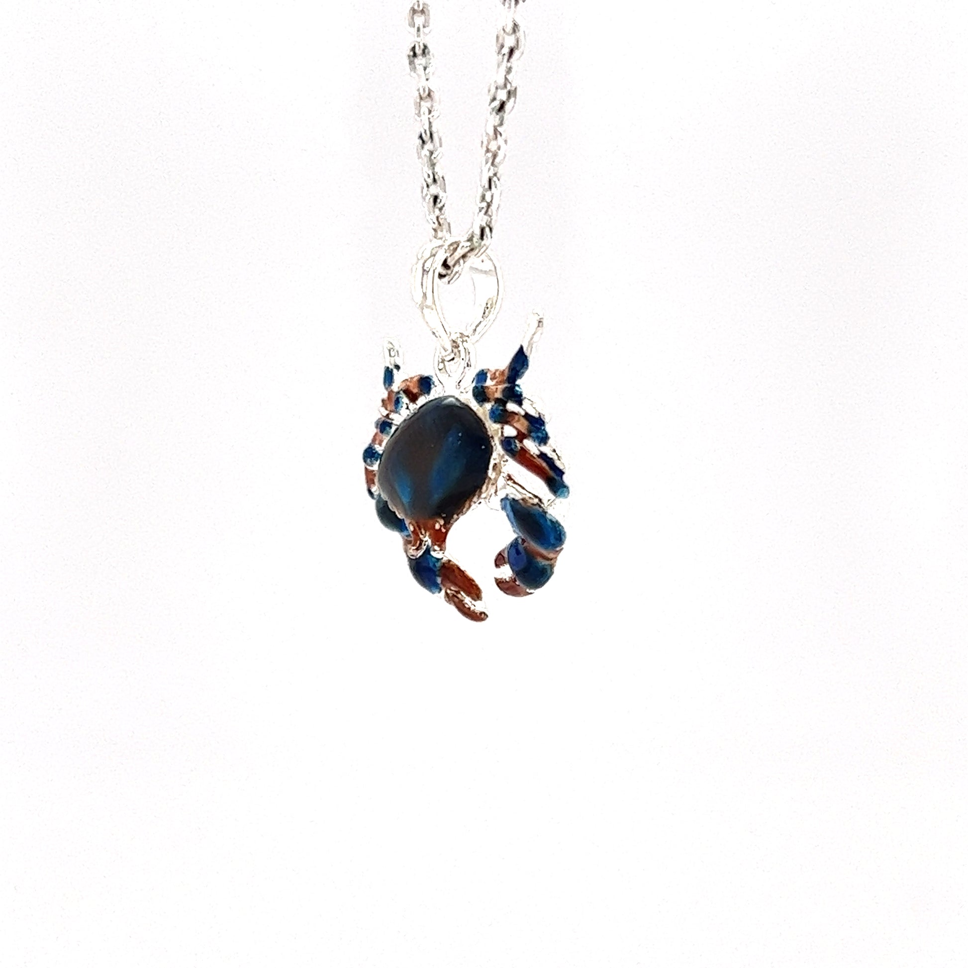 Blue Stone Crab Small Pendant with Enameling in Sterling Silver