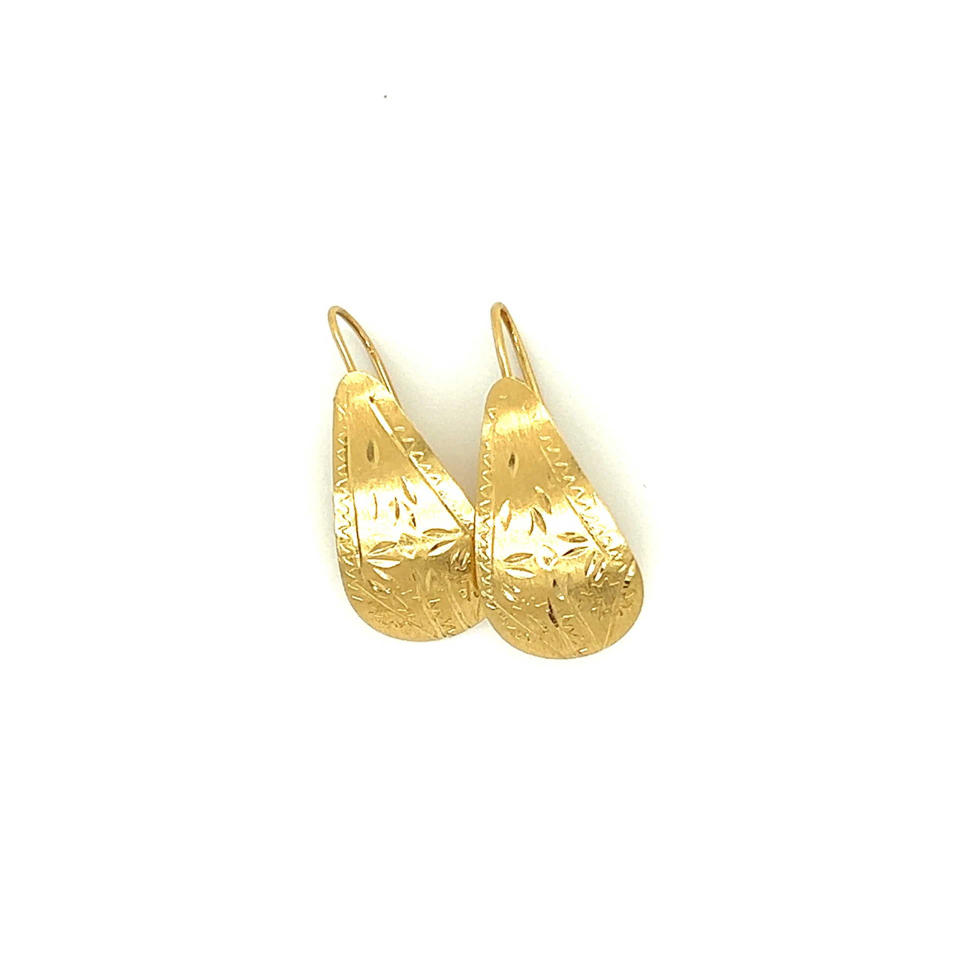 Gold Petal Drop Earrings with Engraving in 14K Yellow Gold Alternative View