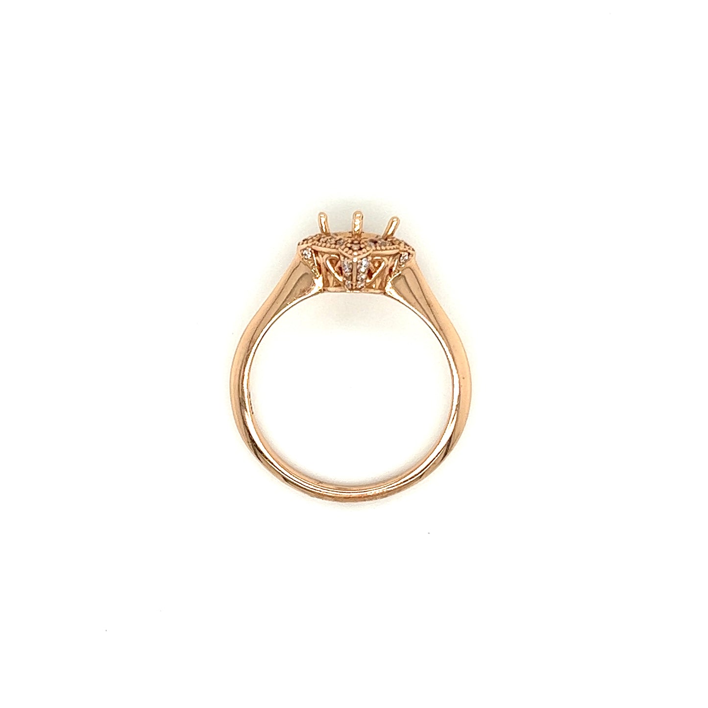 Ring Setting with Diamond Halo in 14K Rose Gold Top View