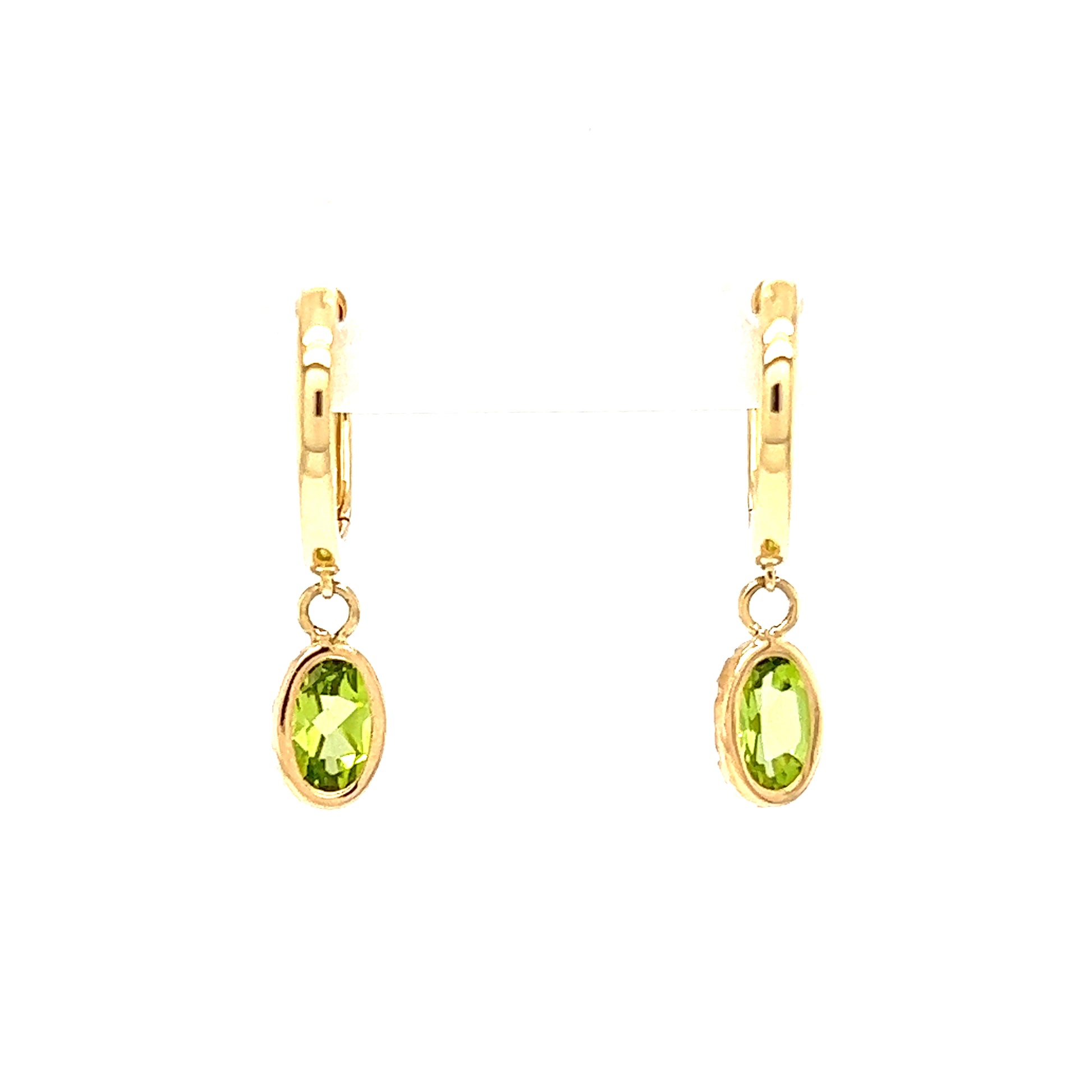 Oval Peridot Dangle Earrings in 14K Yellow Gold Front pair