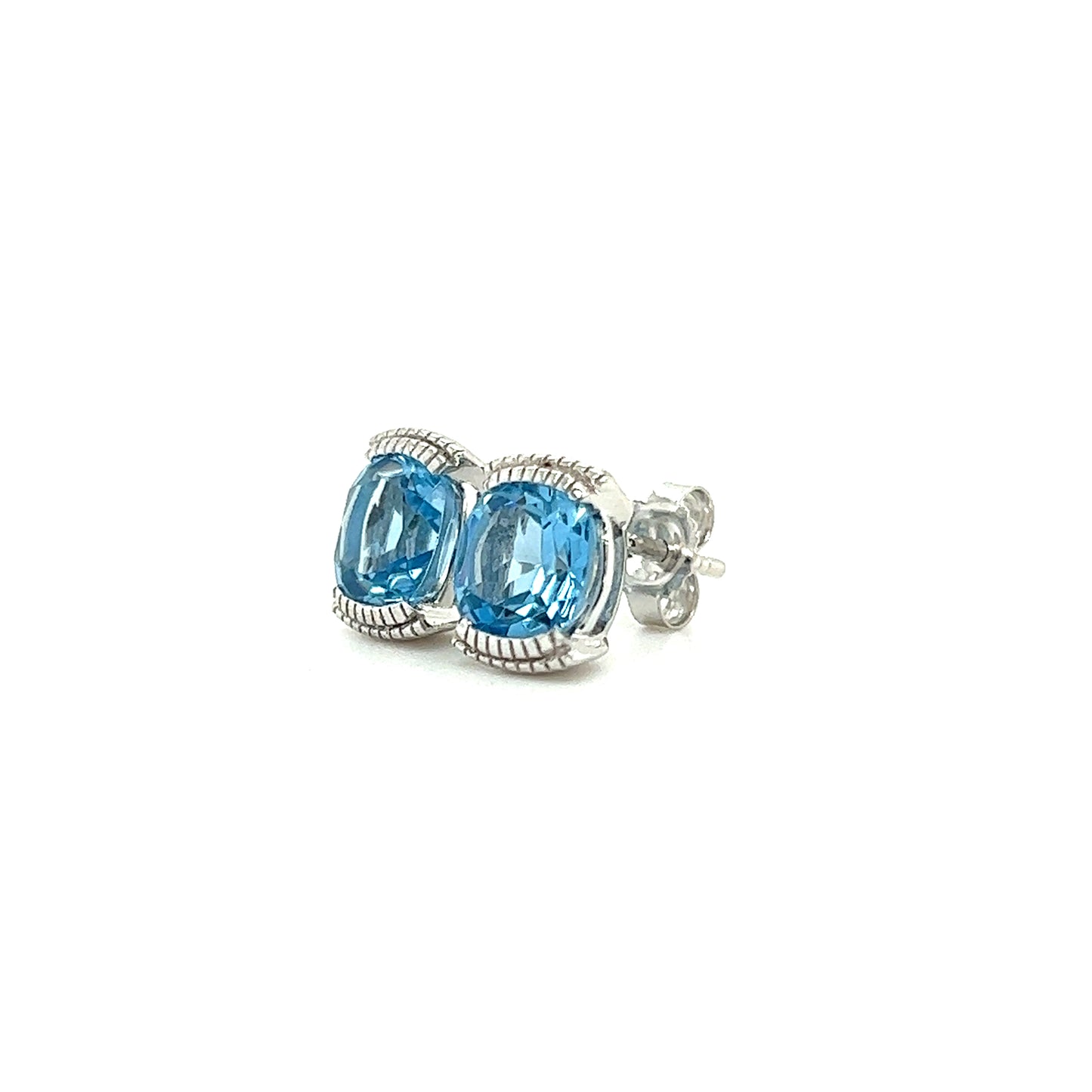 Cushion Blue Topaz Stud Earrings with 1.78ctw of Swiss Blue Topaz in 14K White Right Side View
