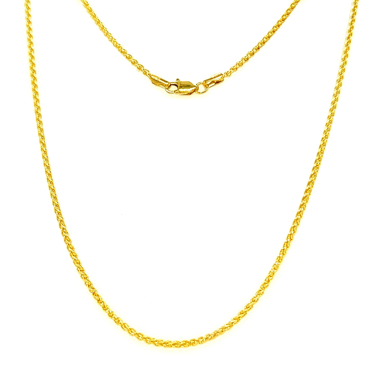 Wheat Chain 1.65mm with 20in of Length in 14K Yellow Gold Full Necklace Front View