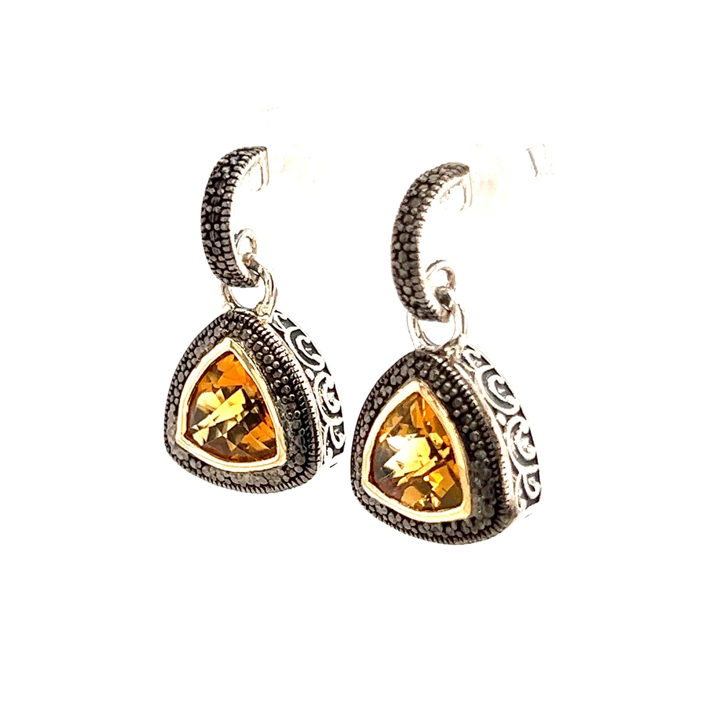 Trillion Citrine Dangle Earrings with 14K Yellow Gold Accent in Sterling Silver Left Side View