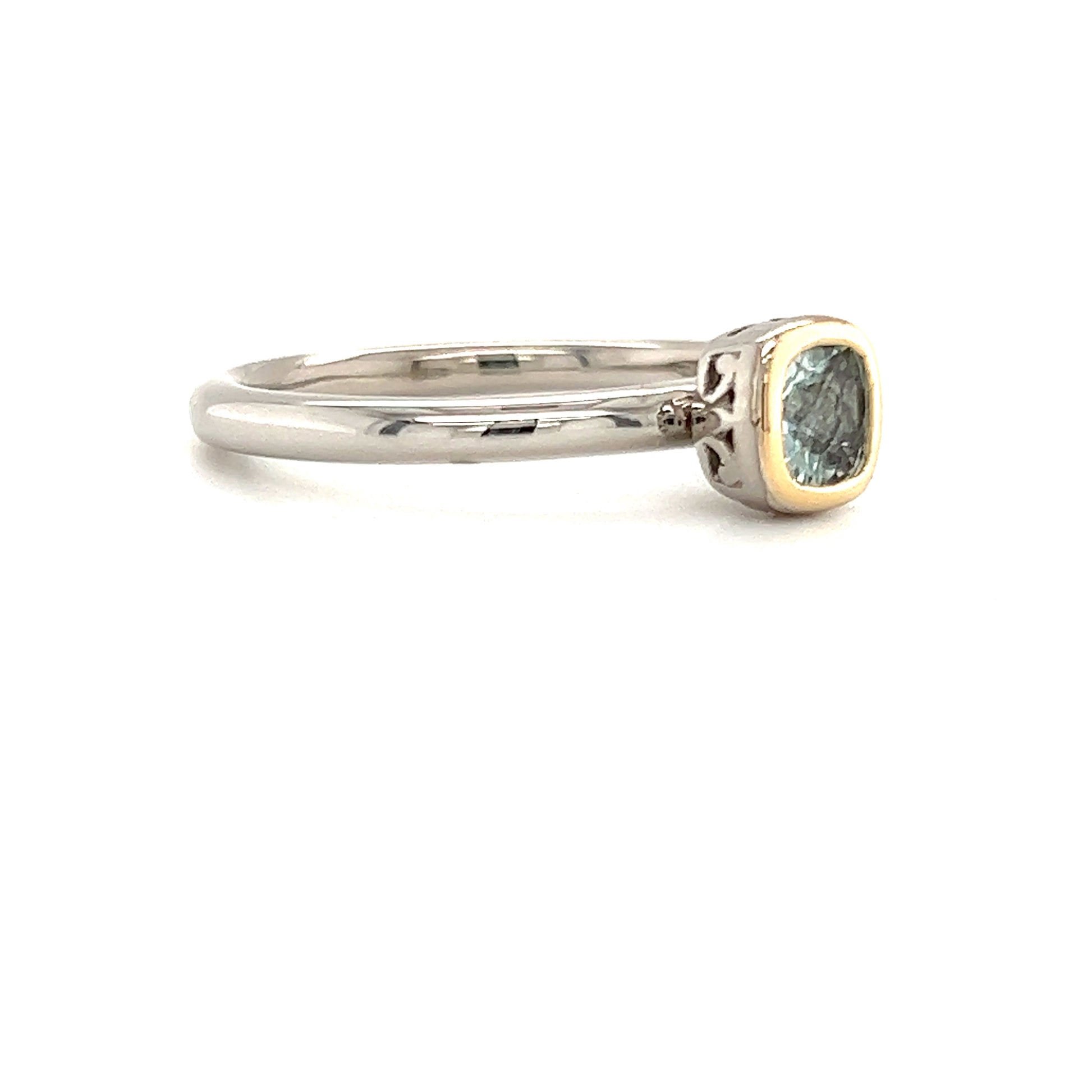 Cushion Aquamarine Ring in Sterling Silver with 14K Yellow Gold Accent Right Side View