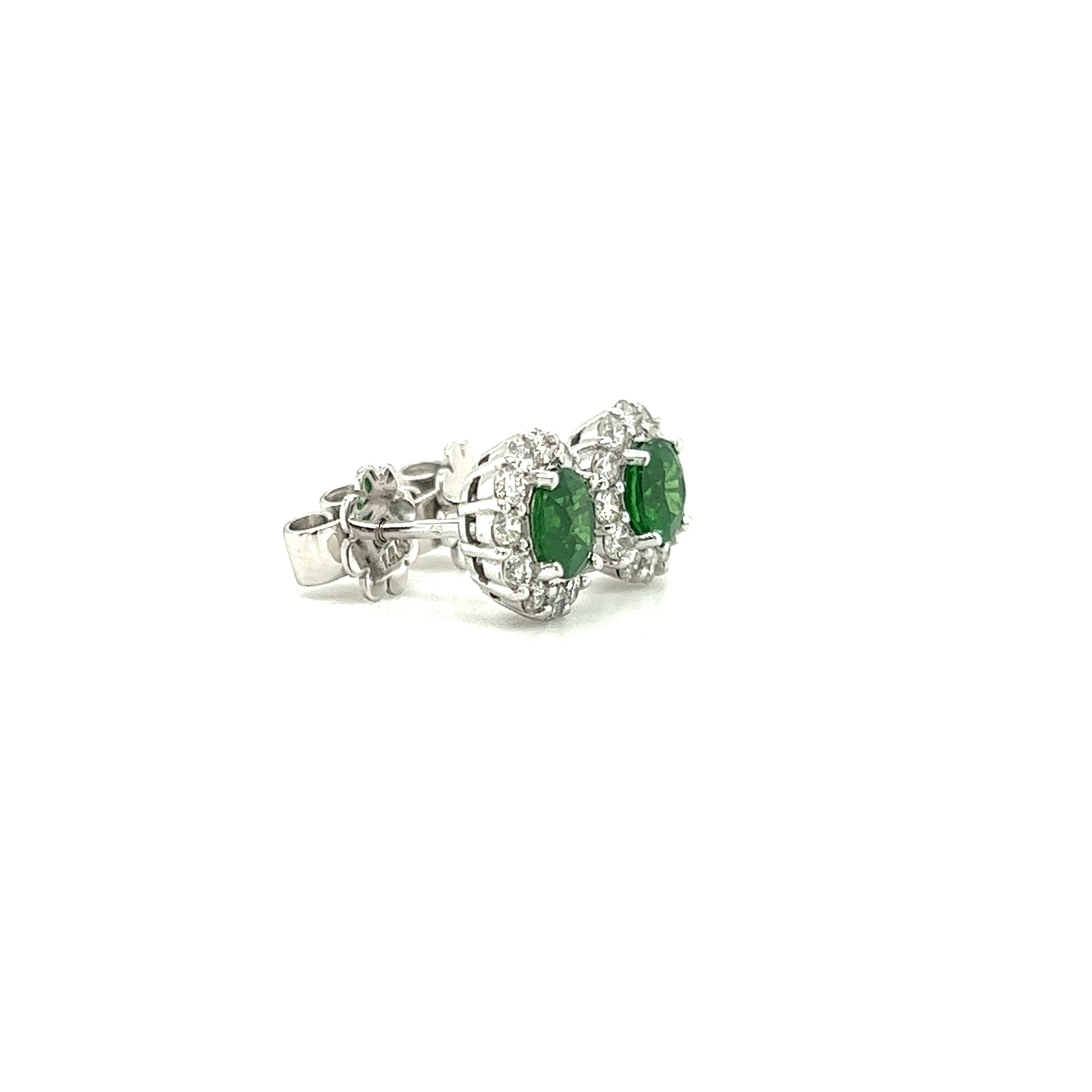 Round Tsavorite Stud Earrings with 0.56ctw of Diamonds in 14K White Gold Left Side View