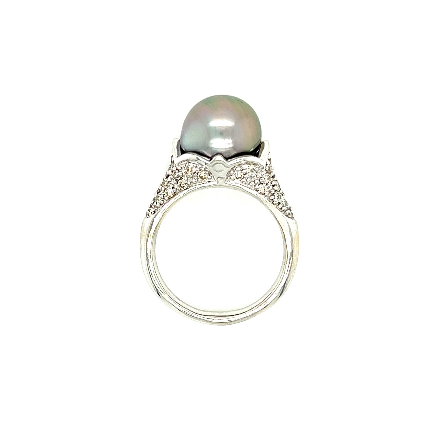 Tahitian Pearl Ring with 0.67ctw of Diamonds in 14K White Gold Top View