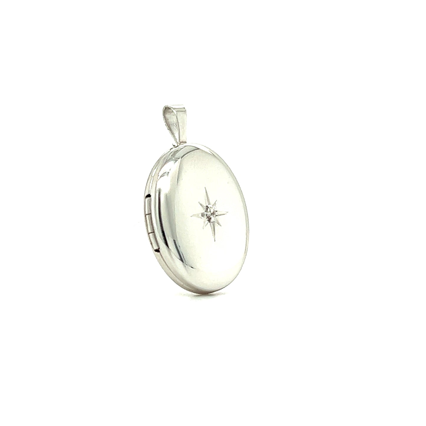 Oval Locket with Diamond Accent in Sterling Silver Left Side View