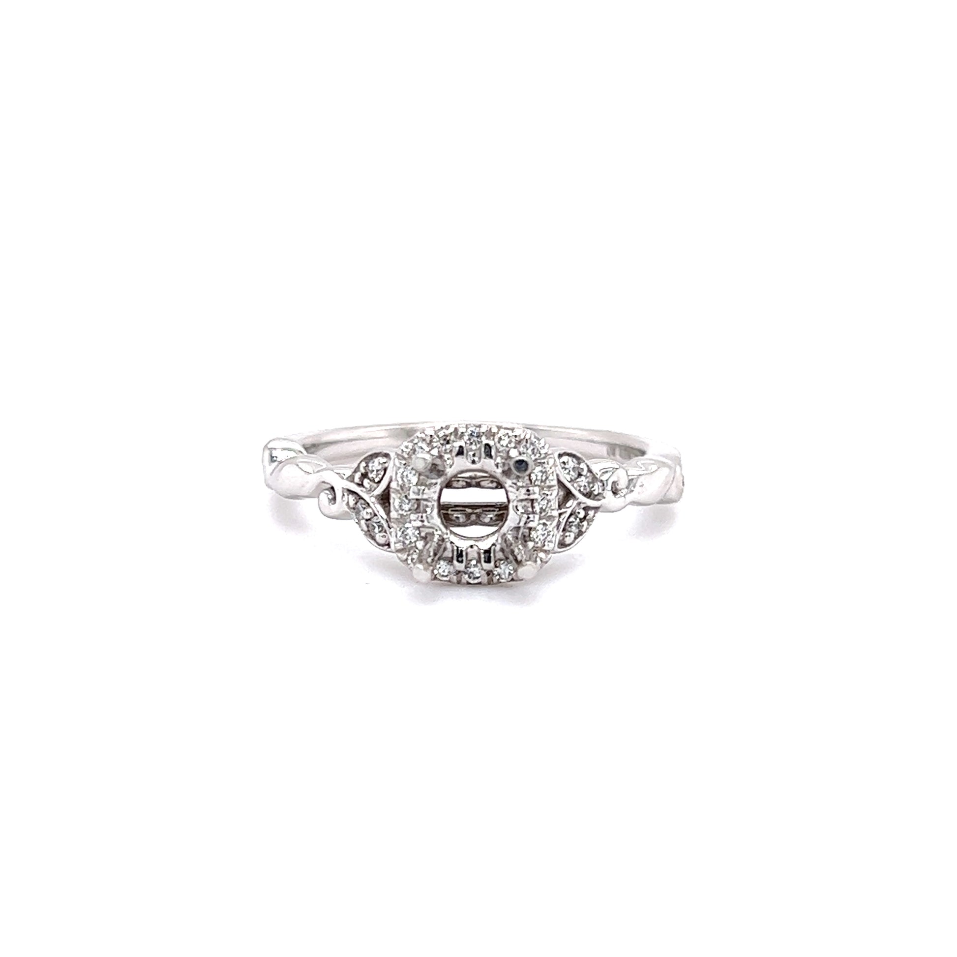 Willow Ring Setting with Diamond Halo in 14K White Gold Front View