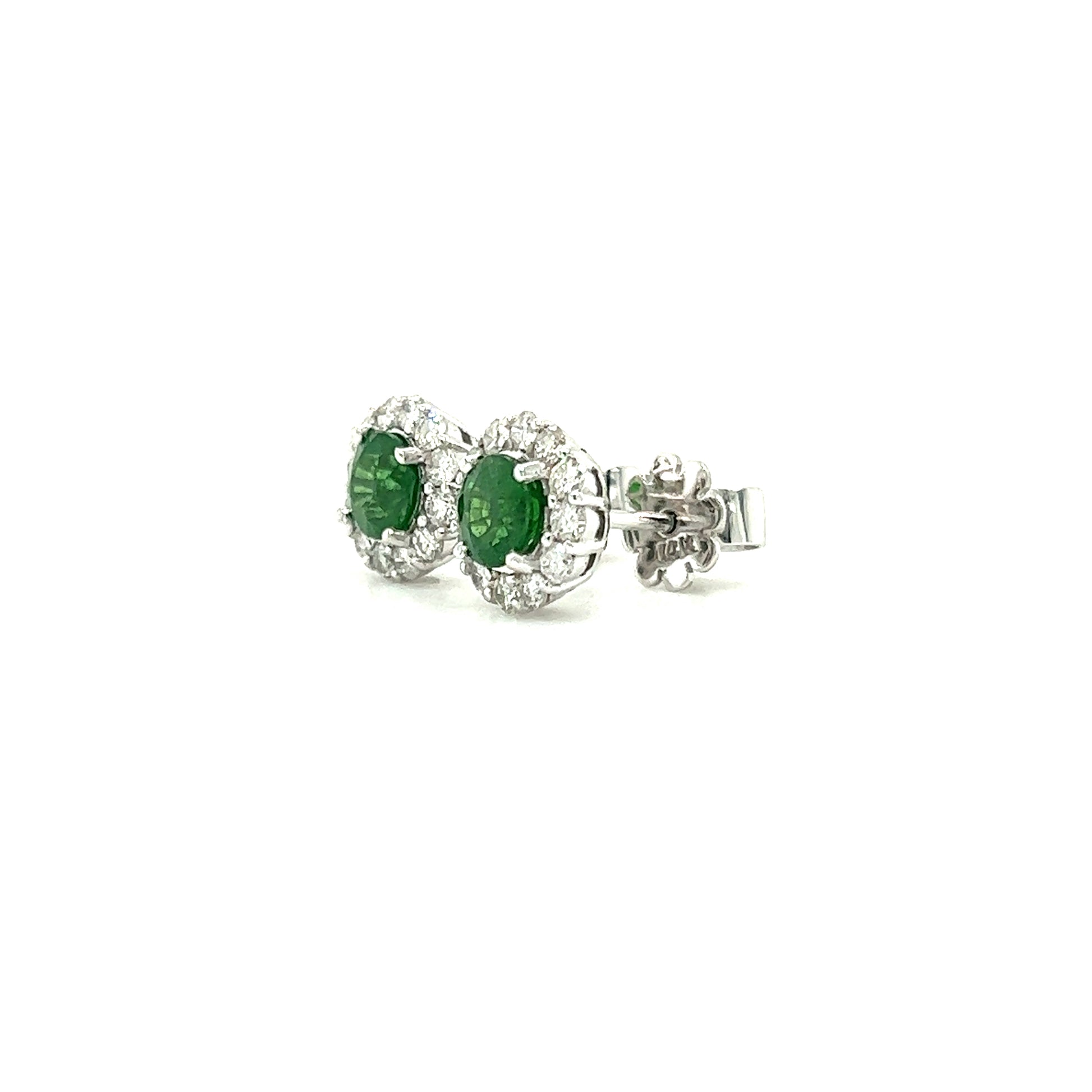 Round Tsavorite Stud Earrings with 0.56ctw of Diamonds in 14K White Gold Right Side View