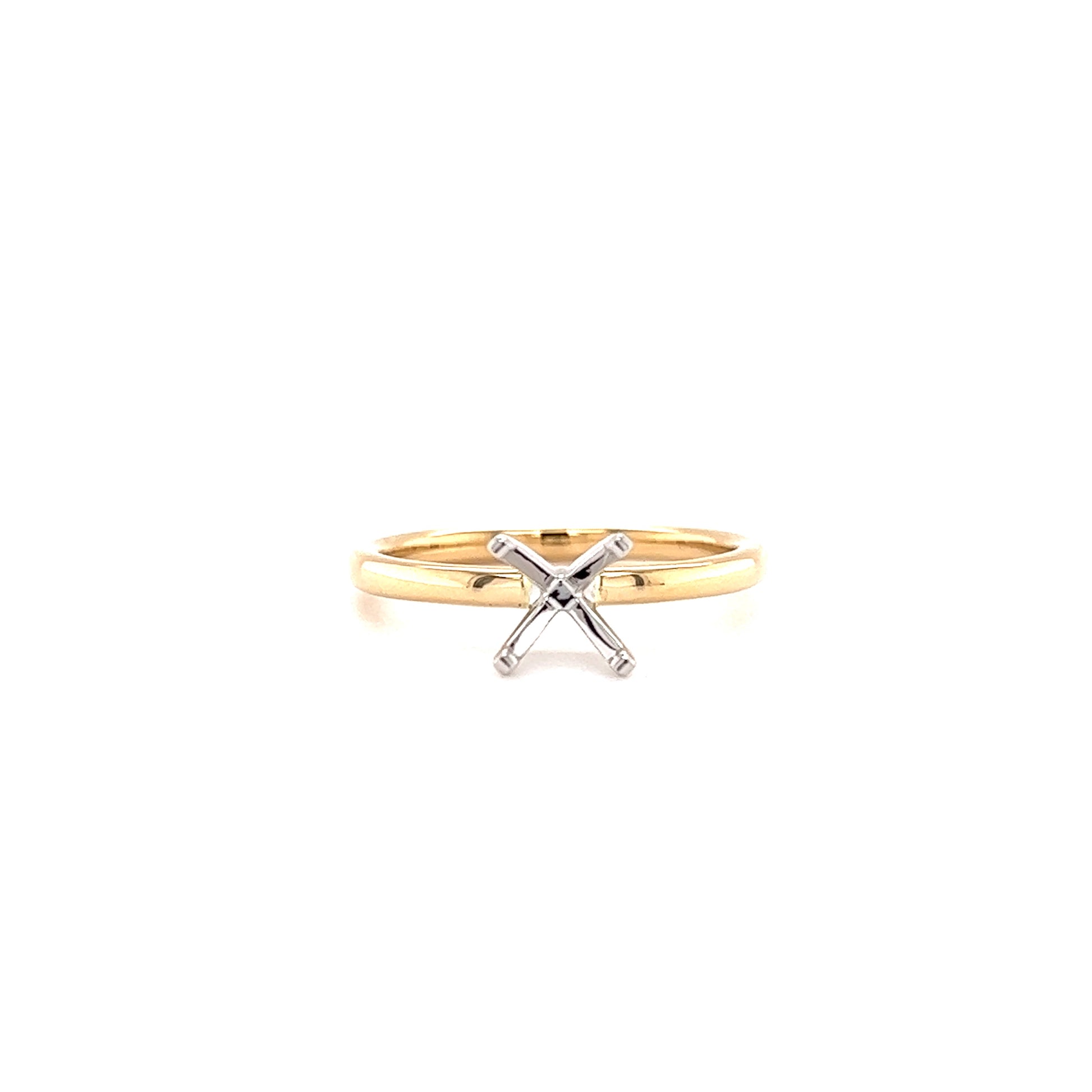 Solitaire Ring Setting with Four Prong Head in 14K Yellow Gold Front View