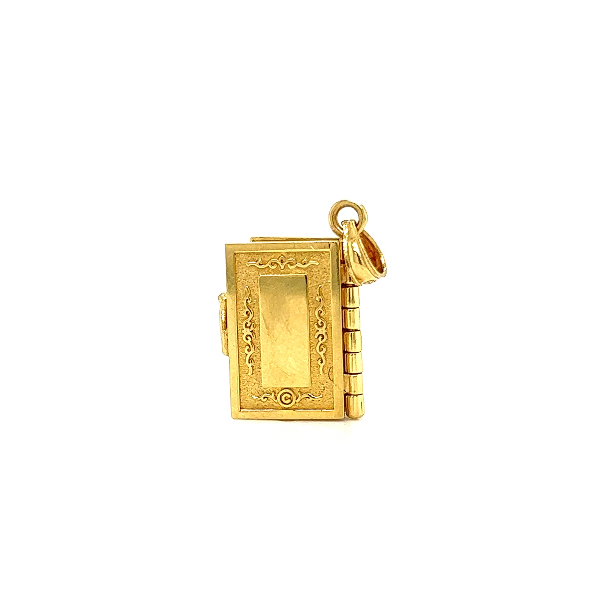 Bible Charm with 3D Lord's Prayer pages in 14K Yellow Gold Book's Back