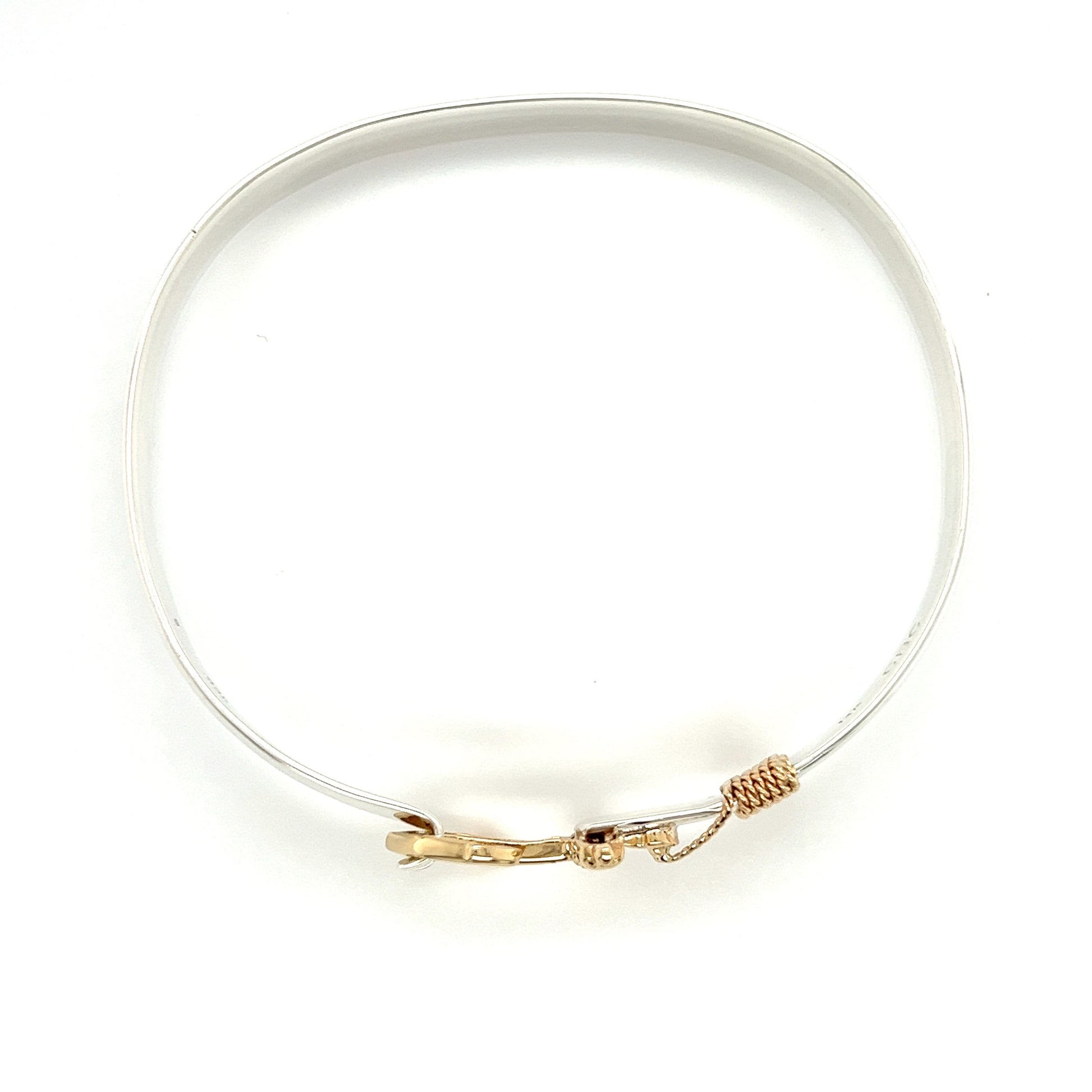 Flat 8mm Bangle Bracelet with 14K Yellow Gold Anchor and Wrap in Sterling Silver Top View
