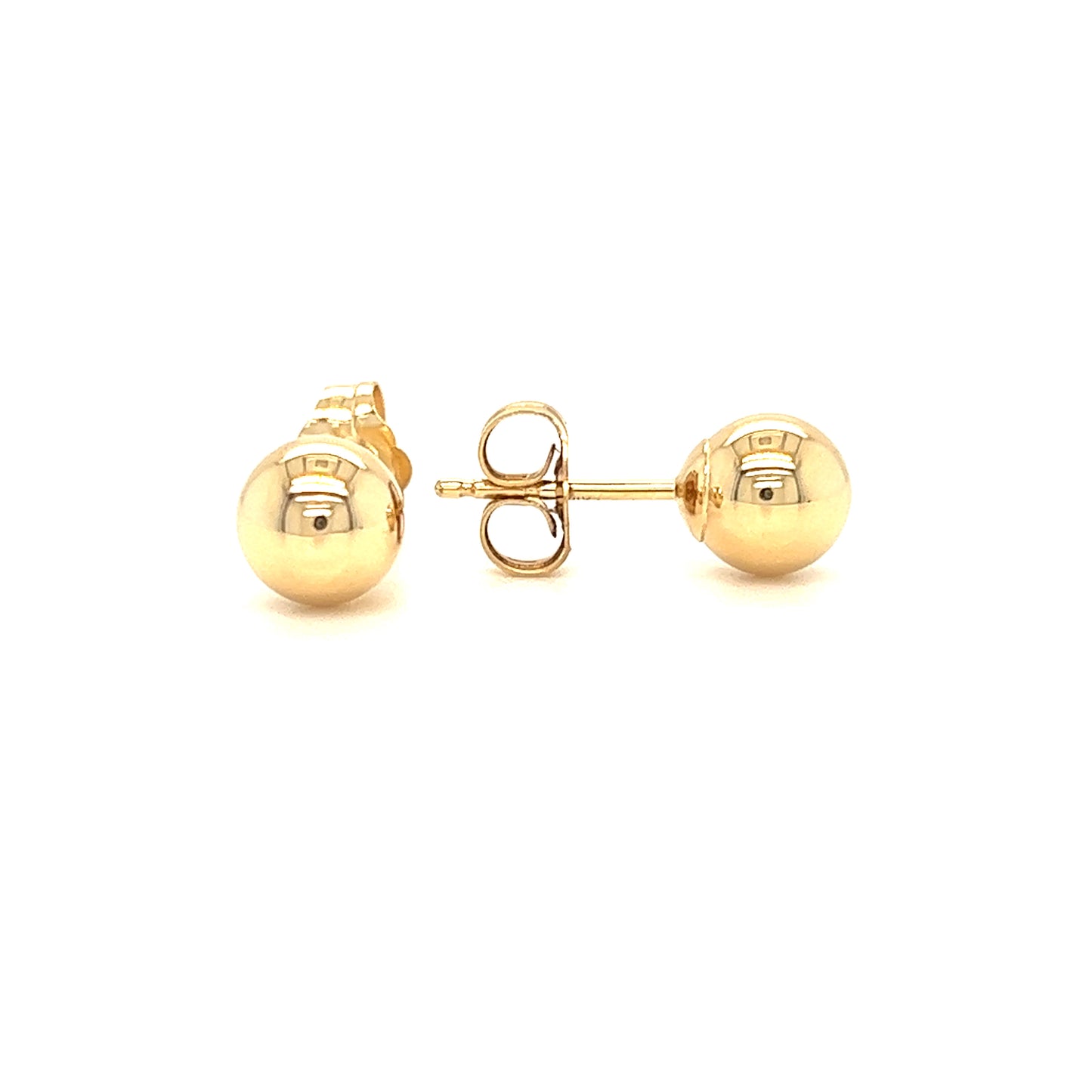 Ball 6mm Stud Earrings in 14K Yellow Gold Front and Side View