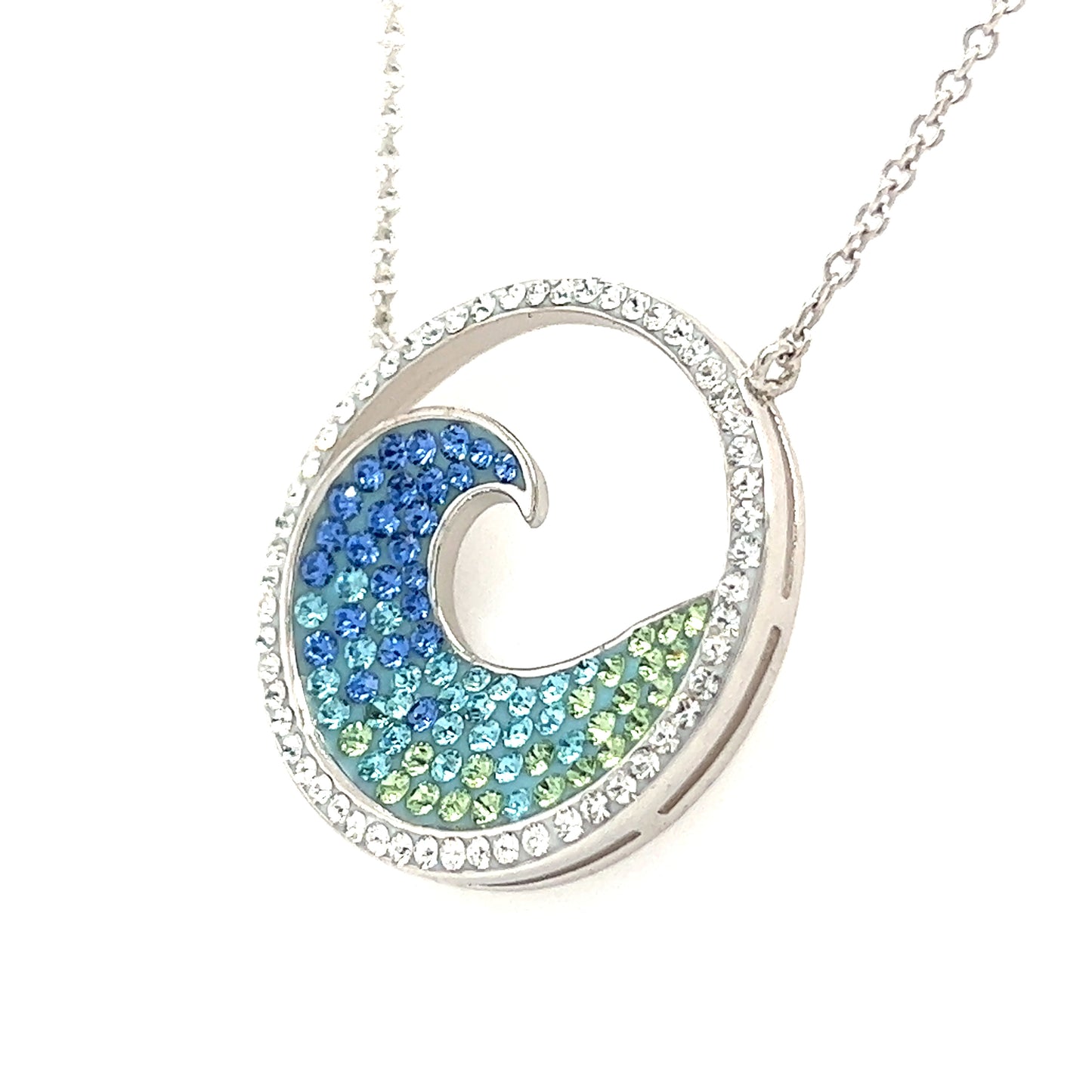 Wave Necklace in Sterling Silver with Crystals Right Side View