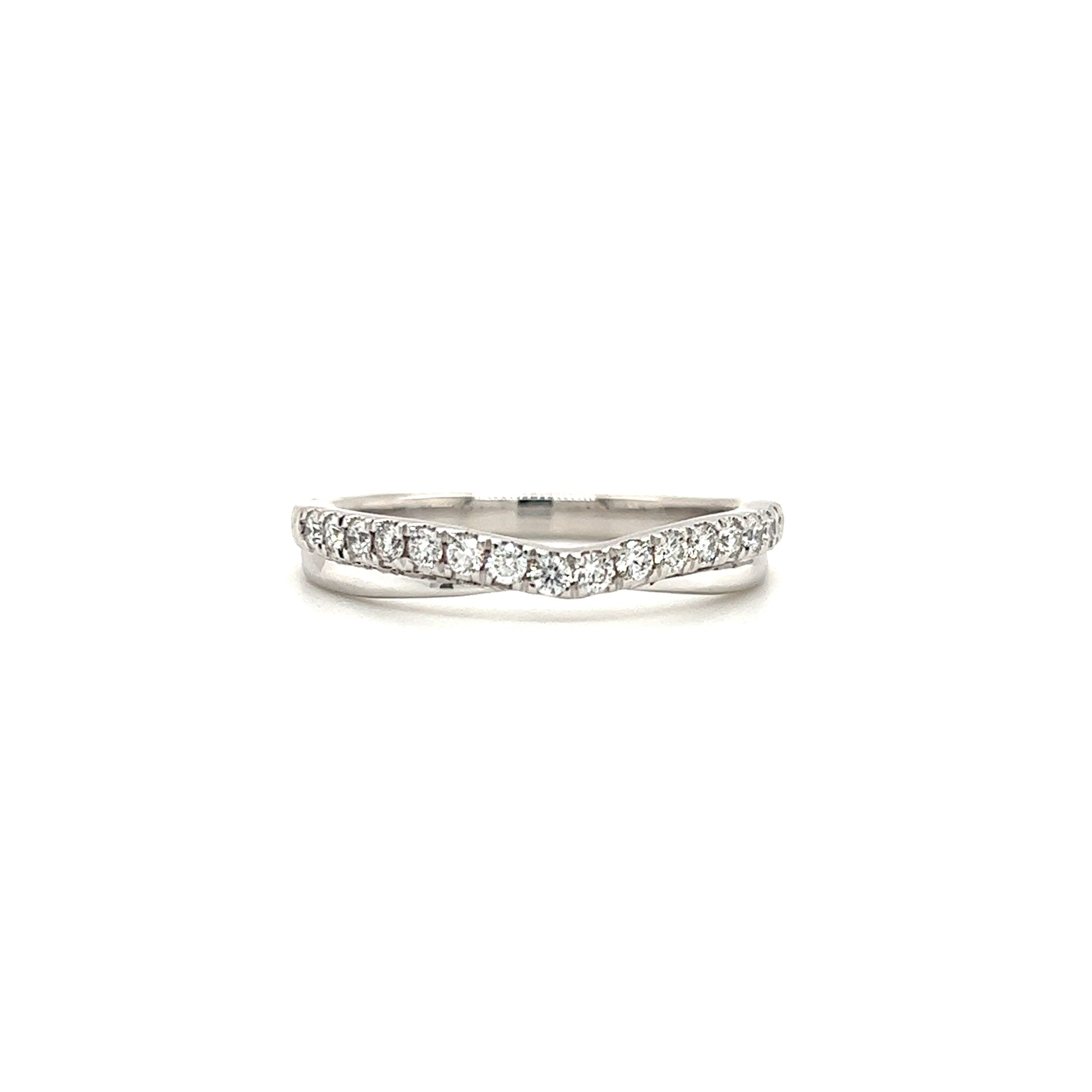 Diamond Chevron Ring with Sixteen Diamonds in 14K White Gold Front View