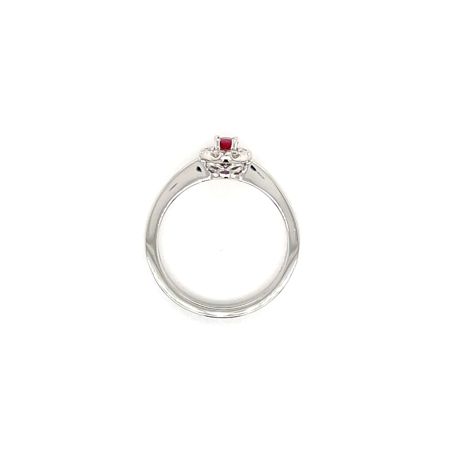 Oval Ruby Ring with Diamond Halo in 14K White Gold Top View