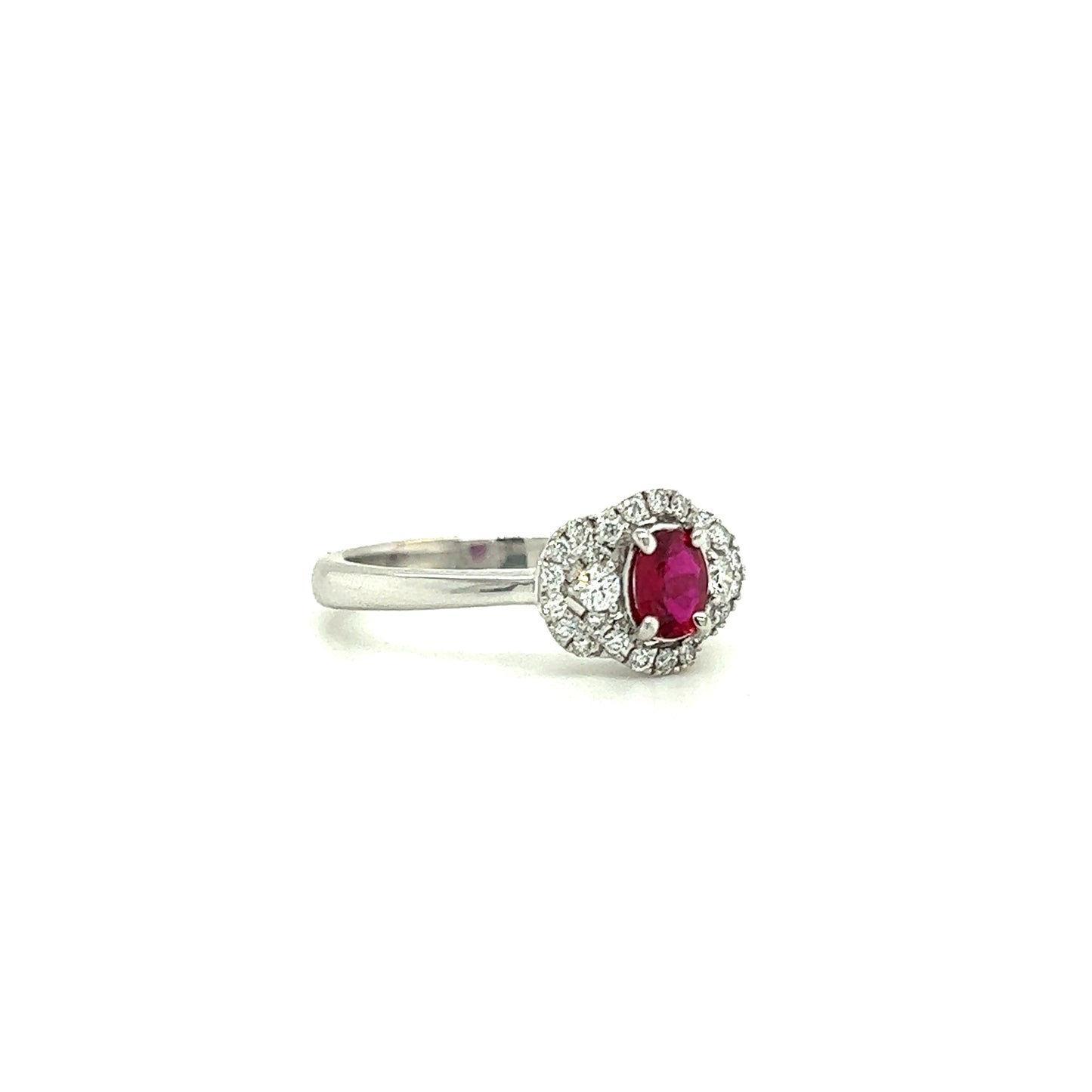 Oval Ruby Ring with 0.25ctw of Diamonds in 18K White Gold Left Side View